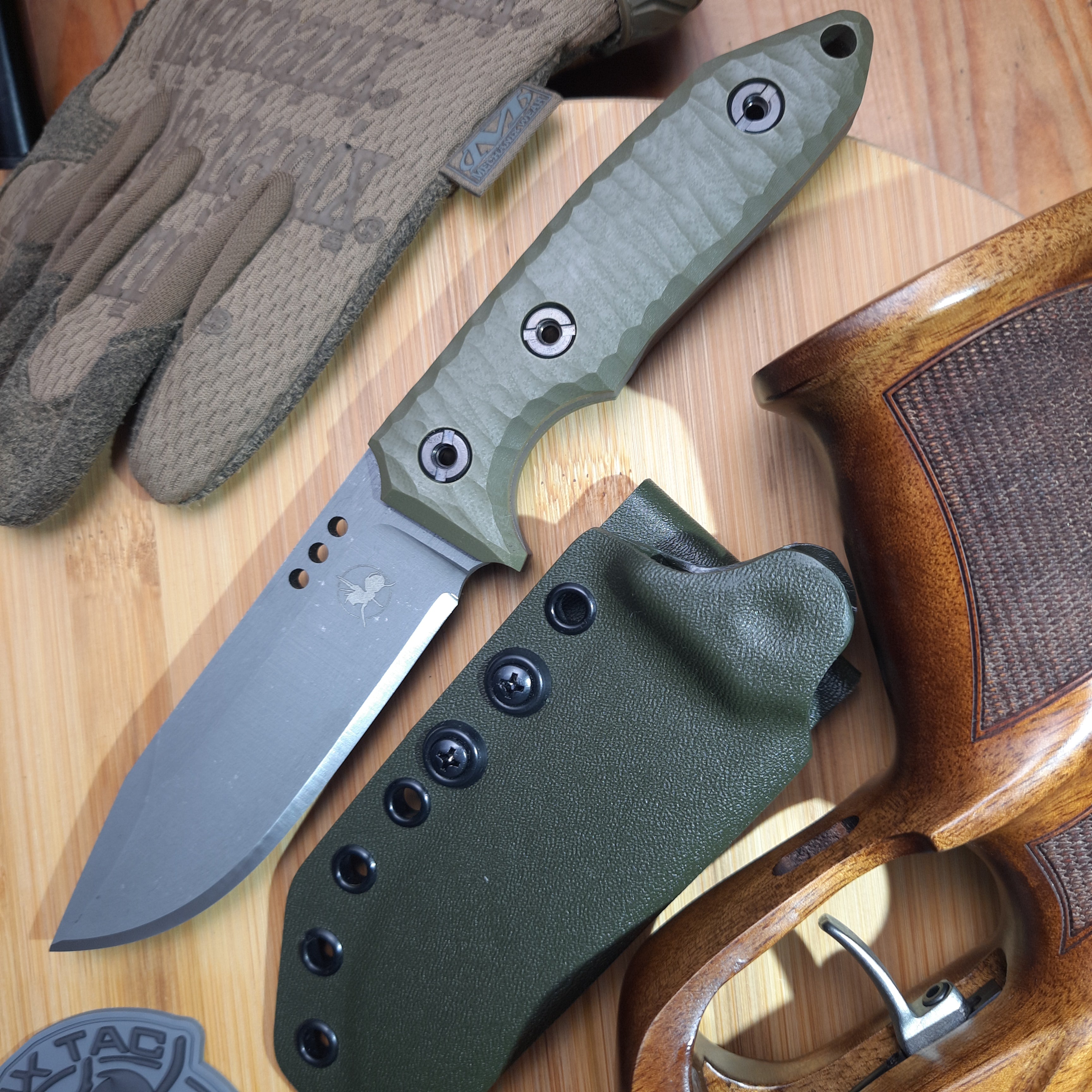 Atrax WASP Stonewashed EDC Knife with OD Green G10 handle and Olive Kydex