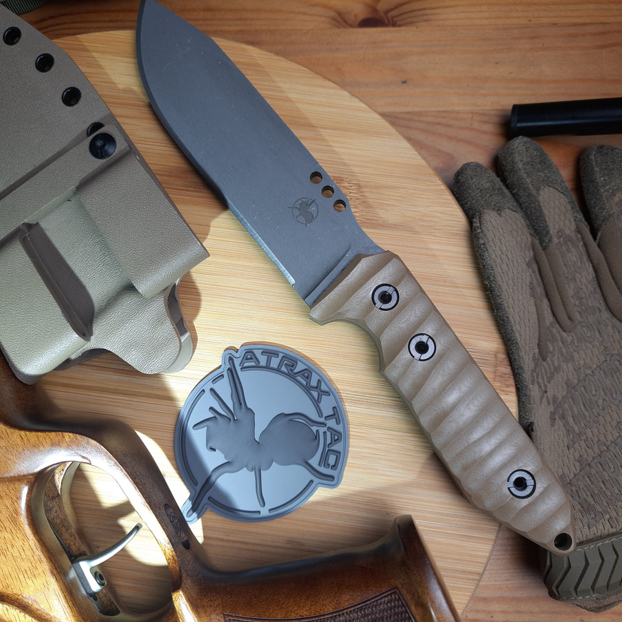 ATRAX INCUBUS — nóż EDC, Stonewashed, brązowe G10, Kydex FDE