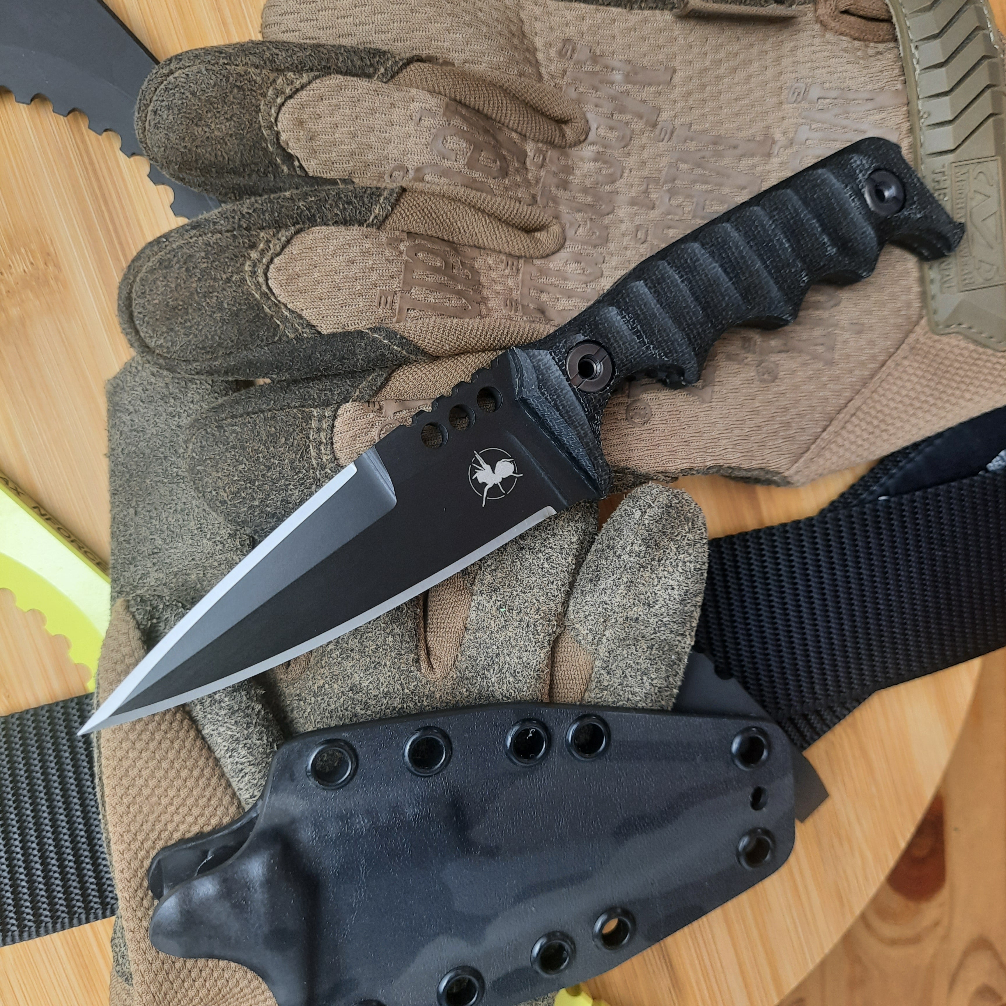 Atrax HAVOC Armor Black Cerakote Tactical Knife with Black Canvas Micarta handle