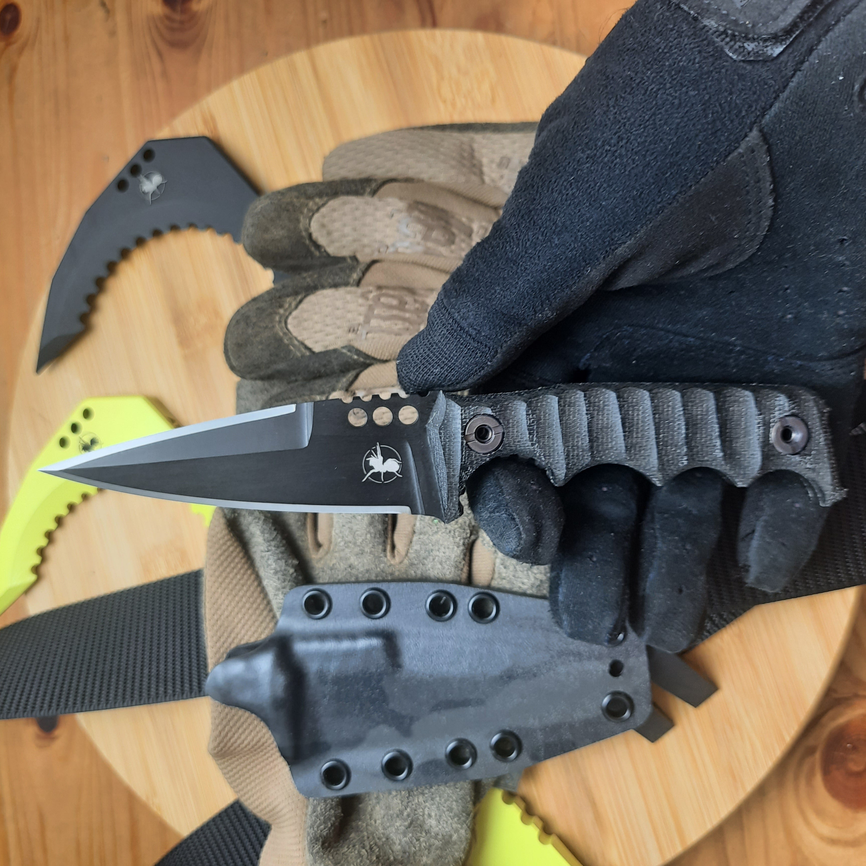 Atrax HAVOC Armor Black Cerakote Tactical Knife with Black Canvas Micarta handle