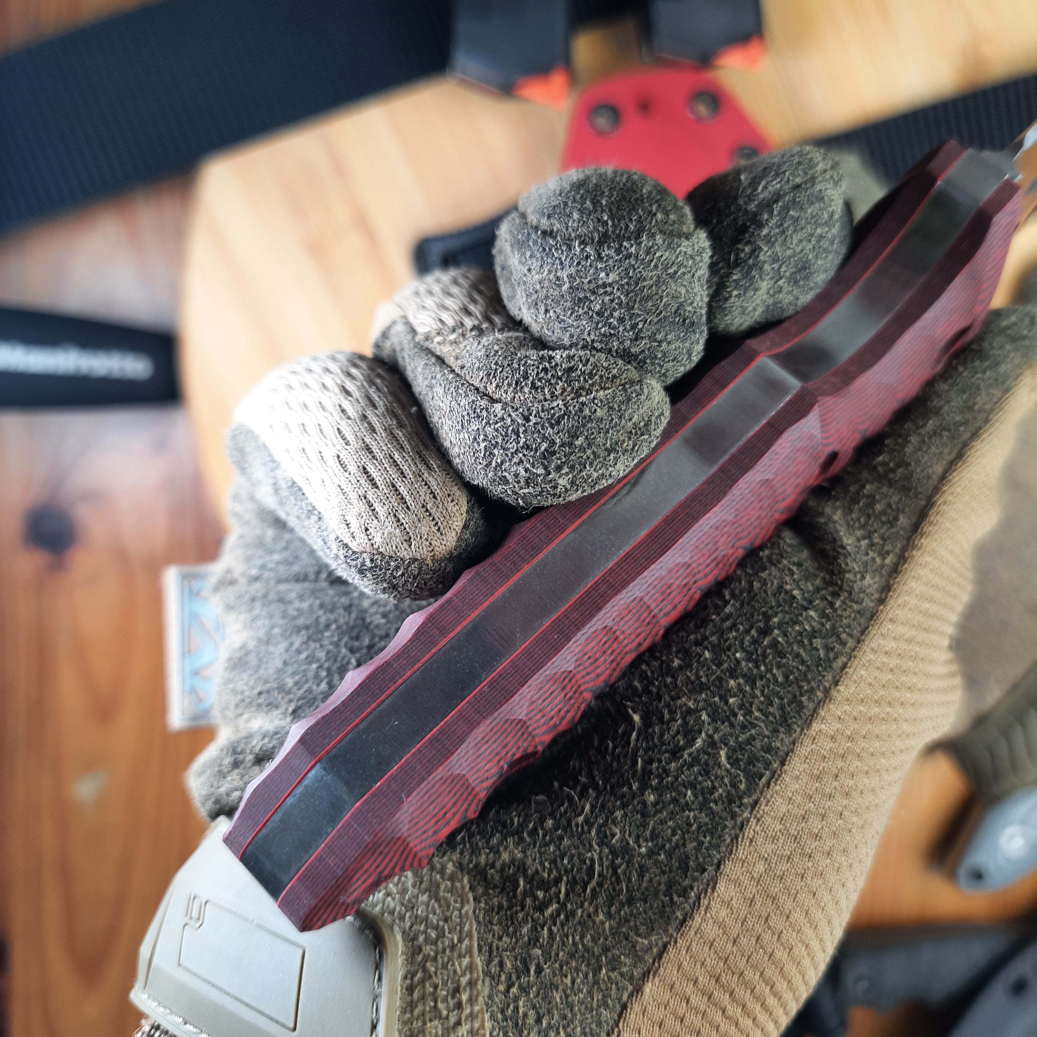 Atrax WASP Silver Satin Survival Knife with Red Canvas Micarta handle and Red Kydex