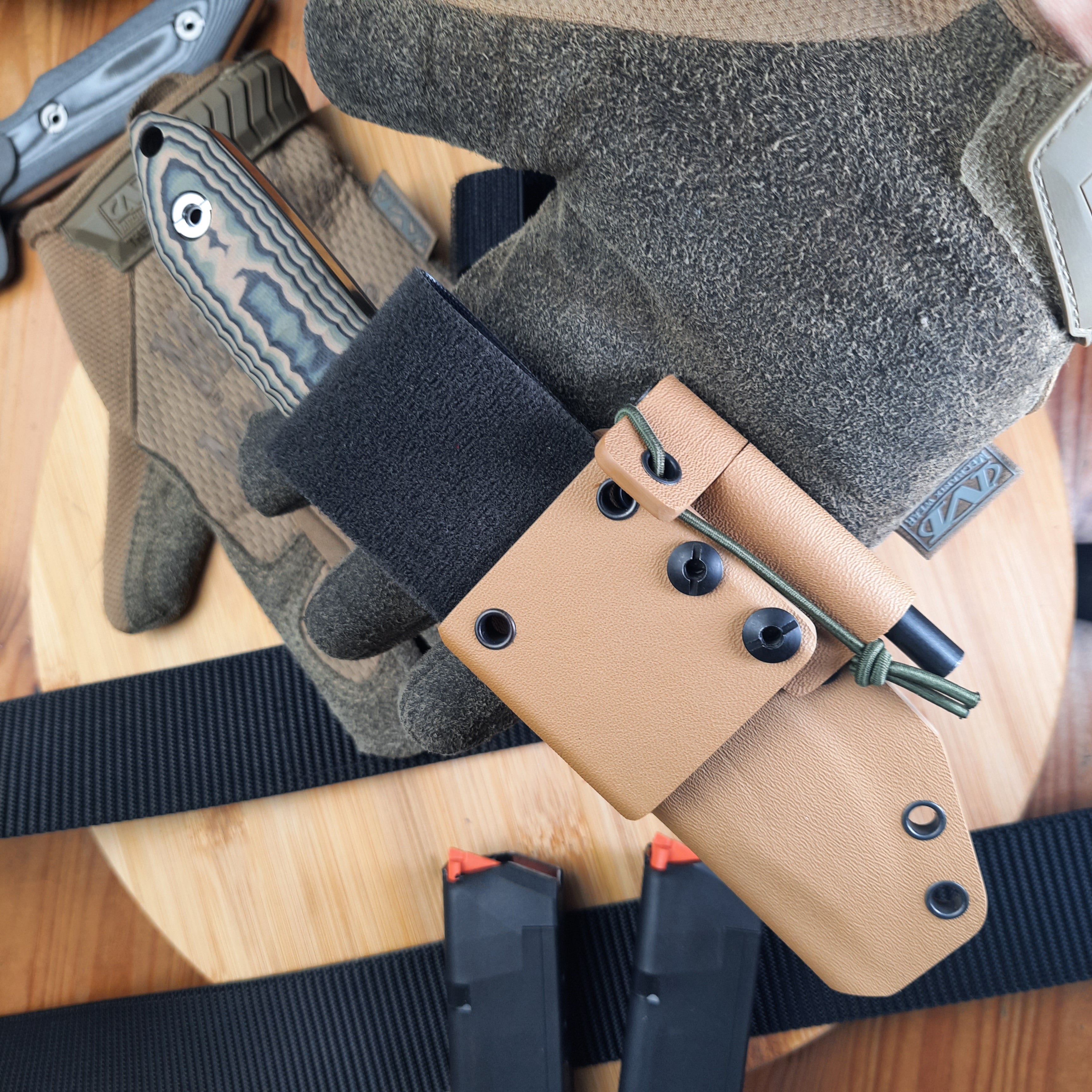 Atrax WASP Silver Satin Survival Knife with Black/Brown/Olive G10 handle and Desert Fox Kydex