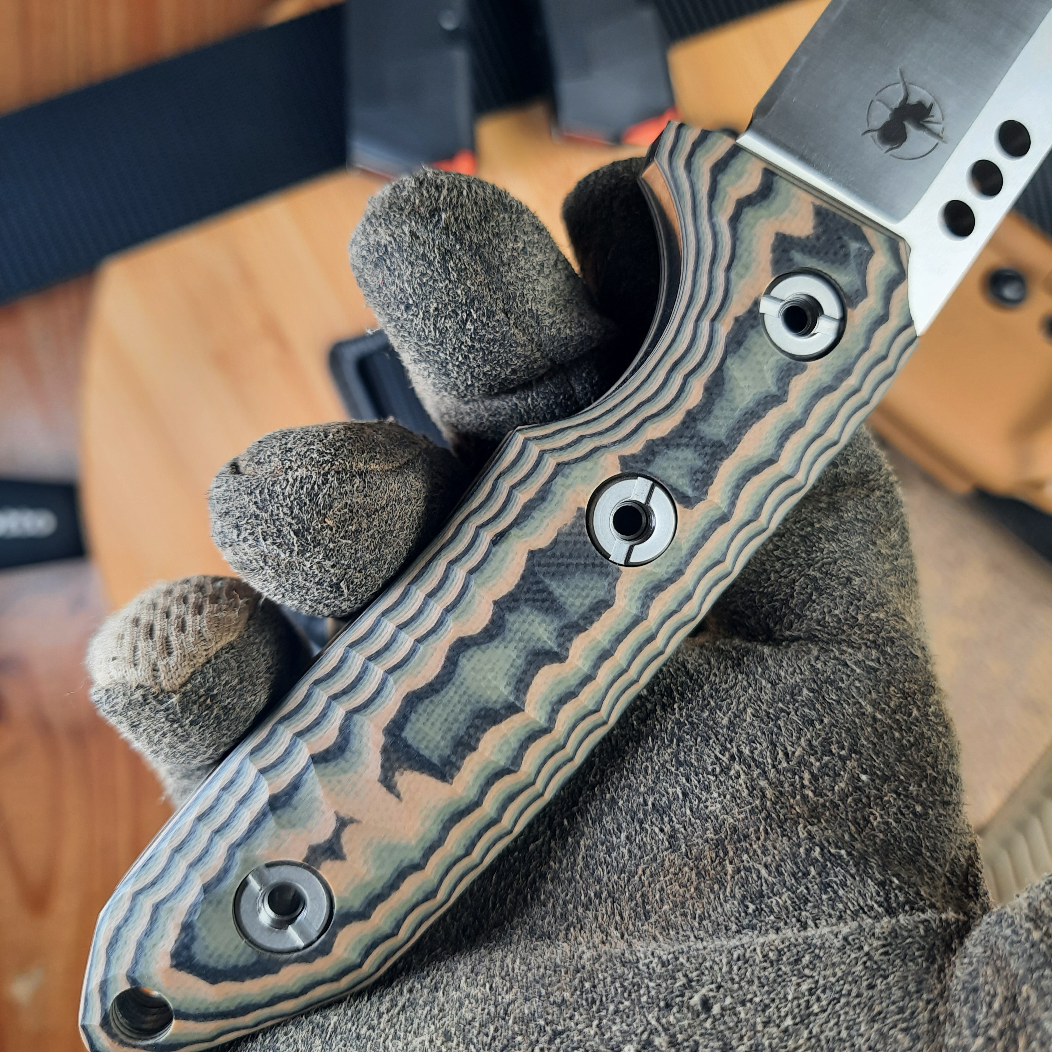 Atrax WASP Silver Satin Survival Knife with Black/Brown/Olive G10 handle and Desert Fox Kydex