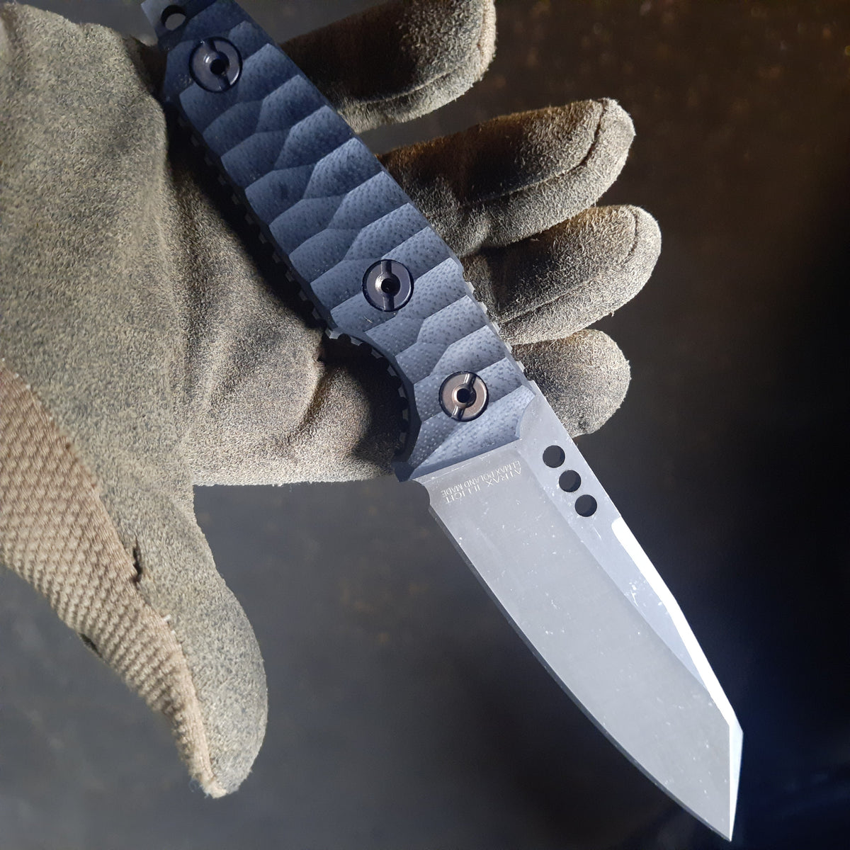 Atrax BOA Taktisches Messer Stonewashed mit braunem G10-Griff