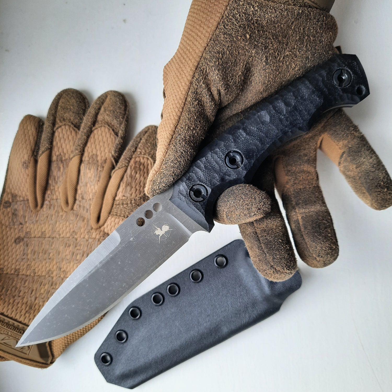 Atrax MARDUK Stonewashed Tactical Knife with Black Handle