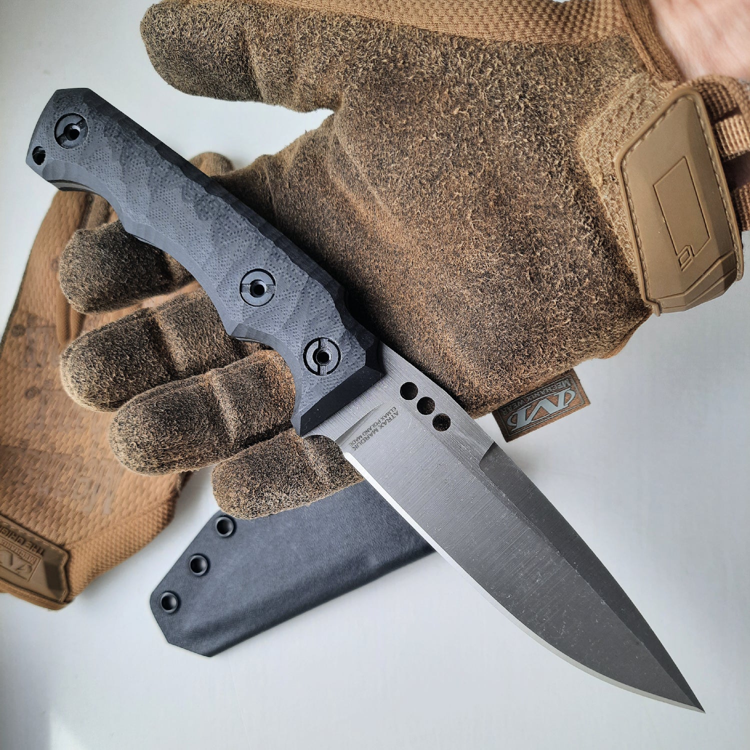 Atrax MARDUK Stonewashed Tactical Knife with Black Handle