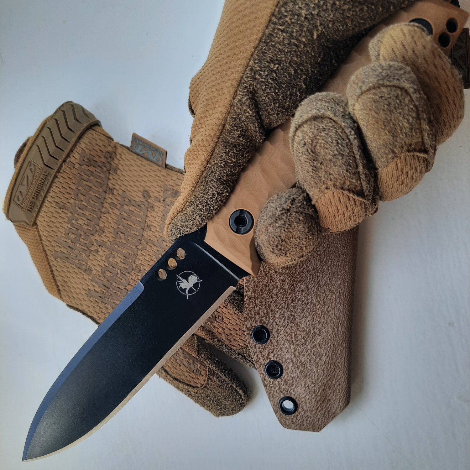 Atrax NOXIOUS Tactical Knife with Brown Handle & LR BLACK Cerakote