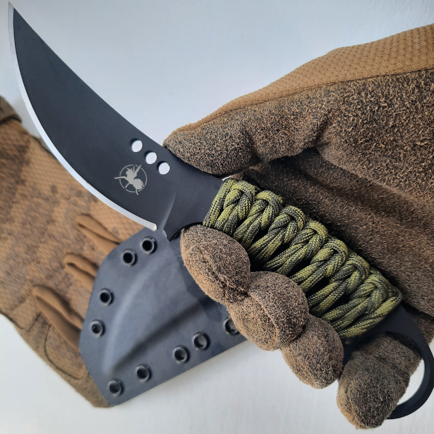 Atrax PLAGUE Tactical Ring Knife with Paracord Handle & Armor BLACK Cerakote