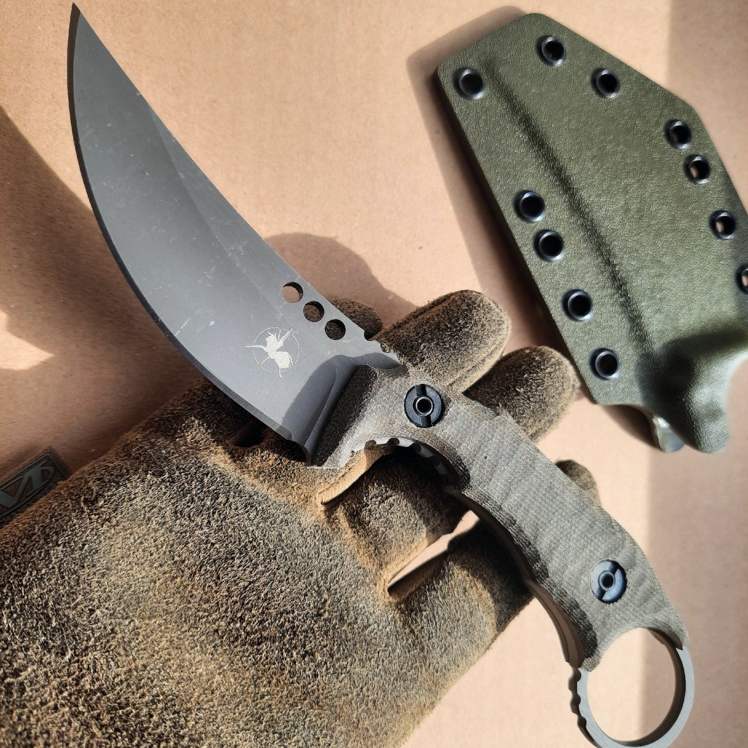 Atrax PLAGUE Tactical Ring Knife with Green Micarta Handle & Stonewashed finish