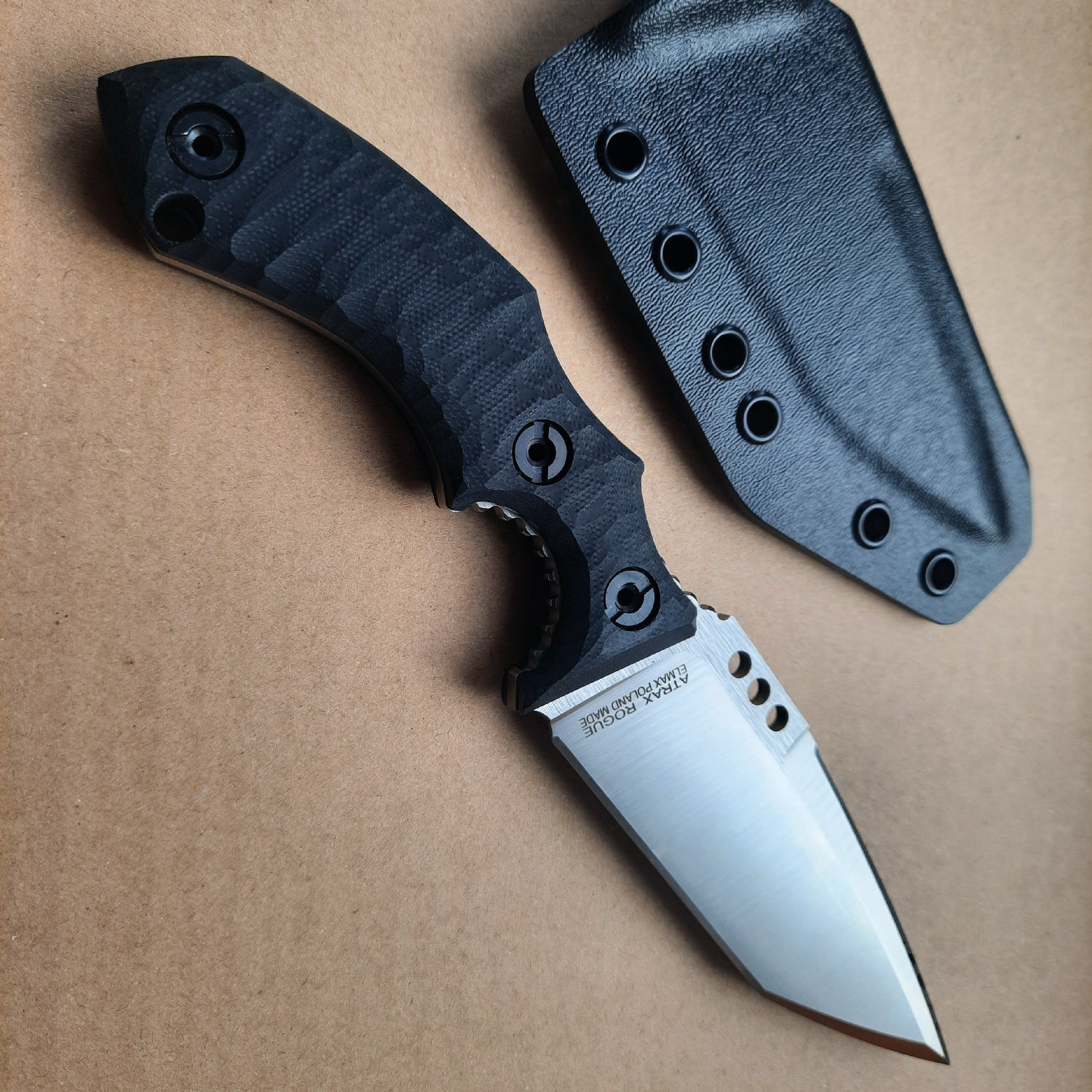 Atrax Rogue Tactical Knife with Black G10 Handle & Silver satin finish