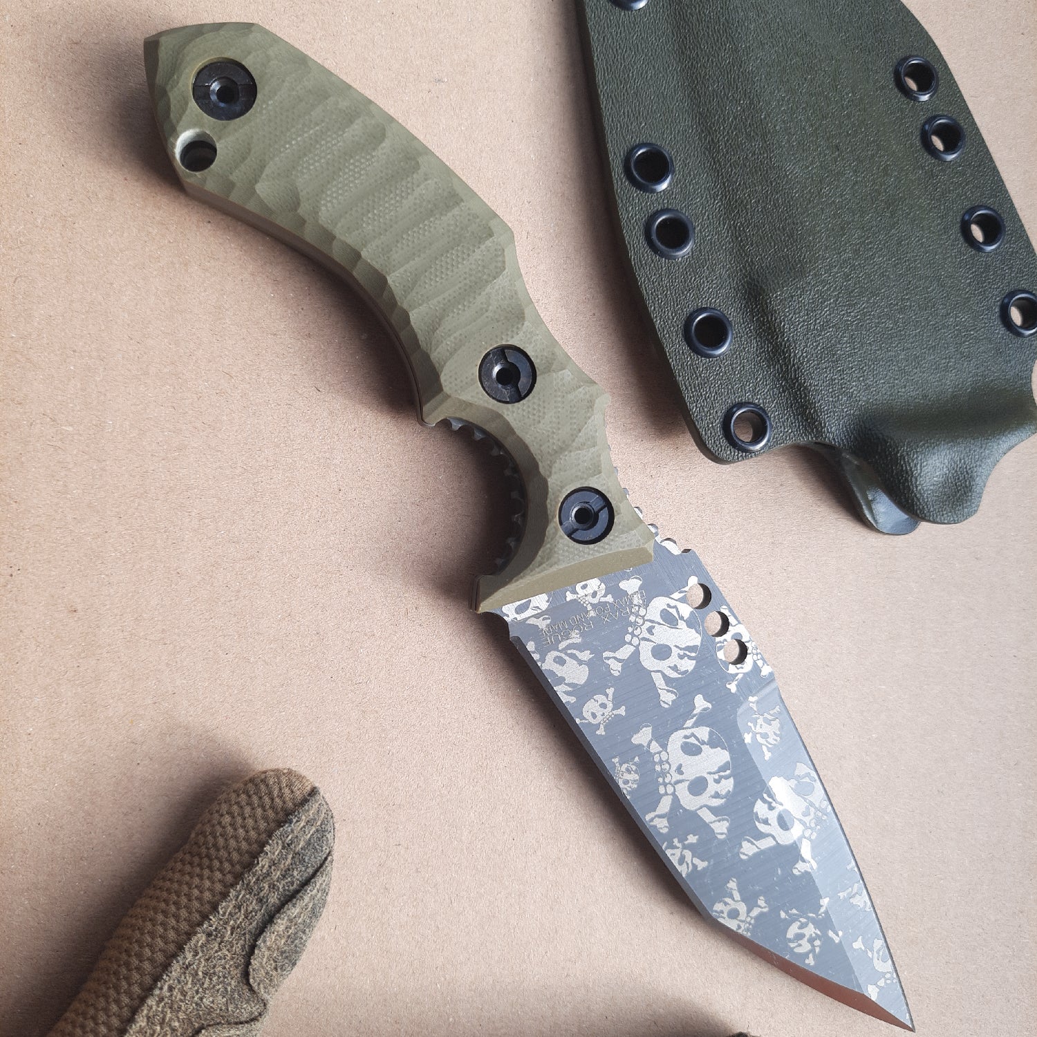 Atrax Rogue Tactical Knife with OD Green G10 Handle & Stonewashed finish