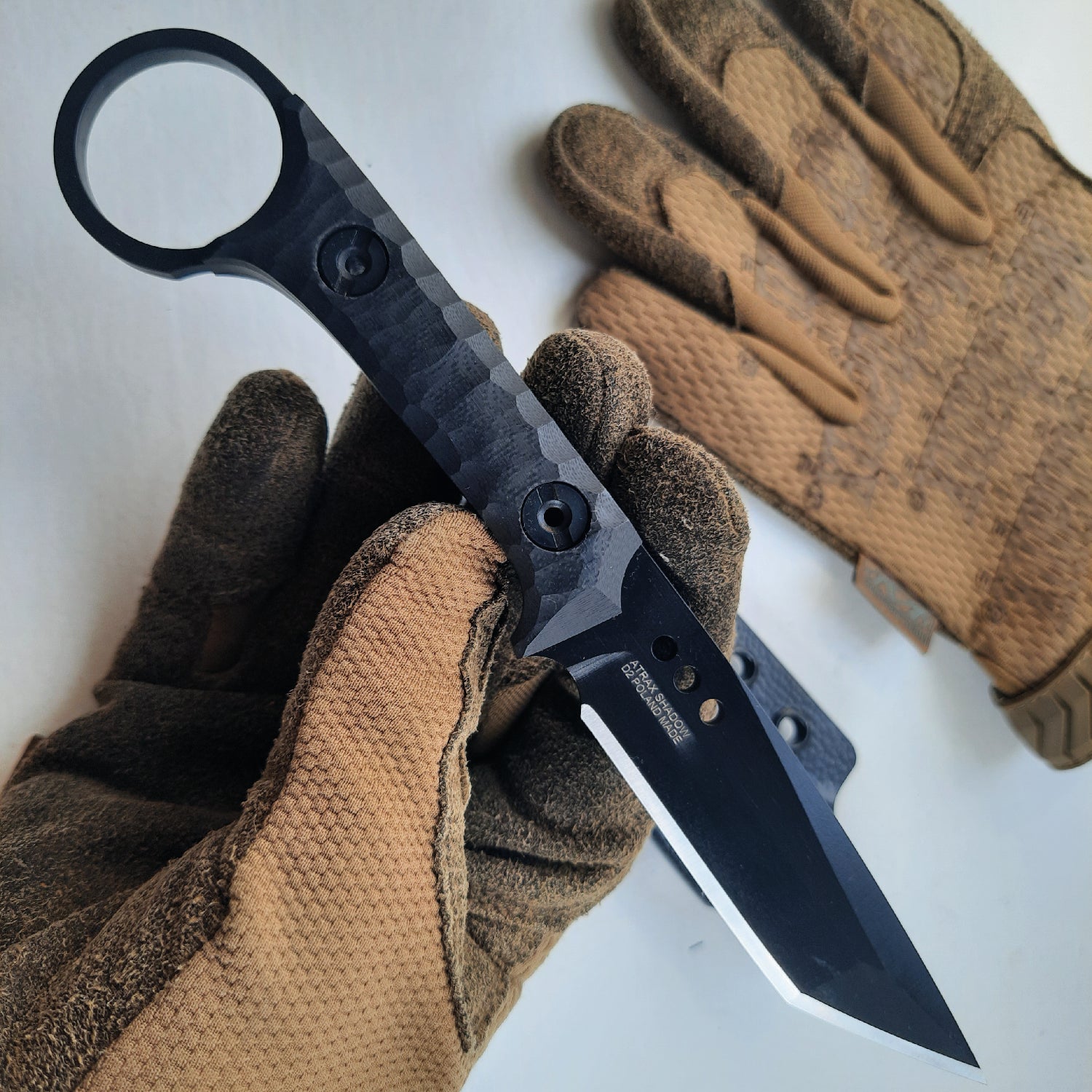 Atrax Shadow Tactical Ring Knife with Black Handle & LR Black Cerakote