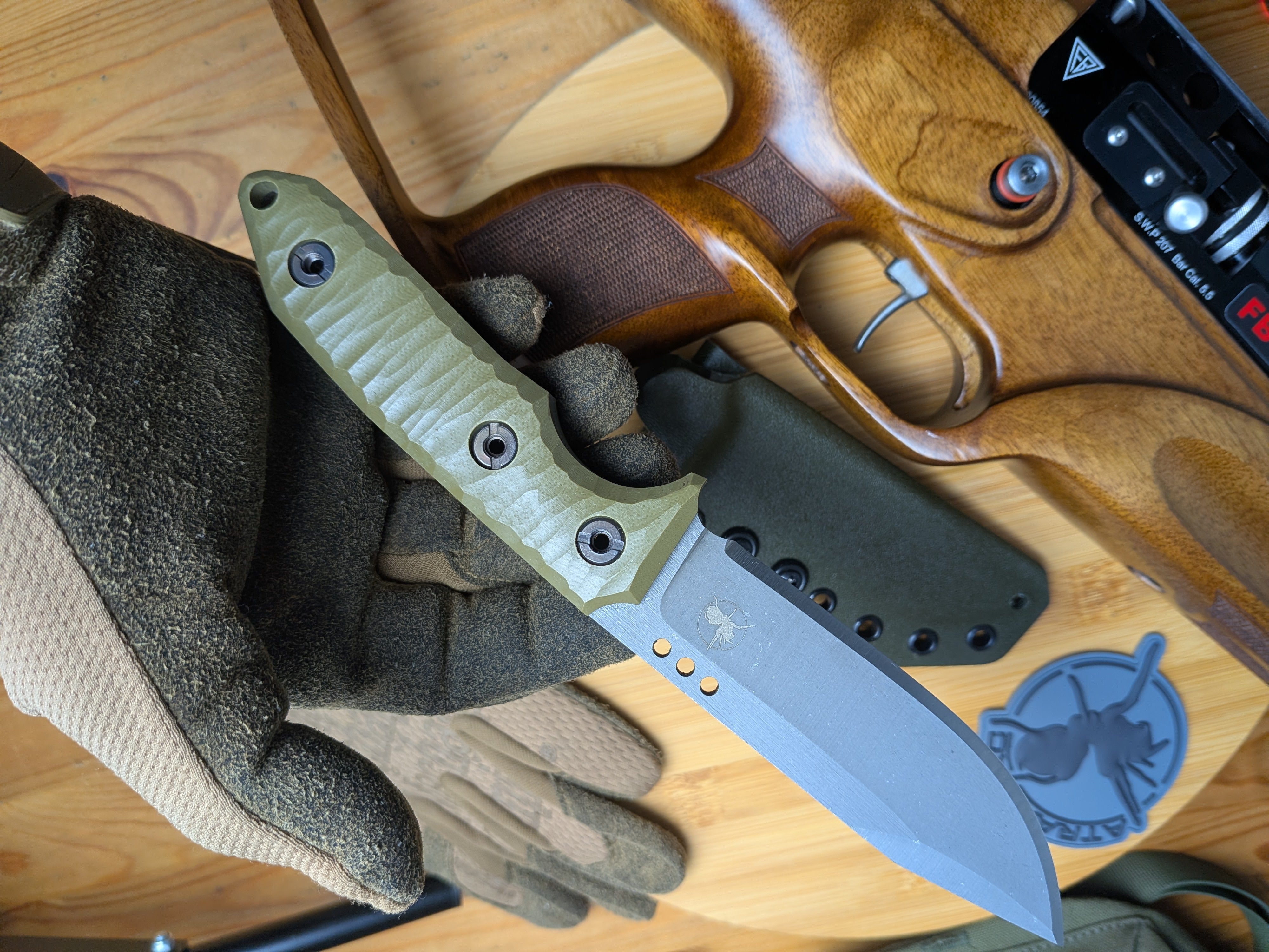 Atrax WASP Stonewashed EDC Knife with OD Green G10 handle and Olive Kydex