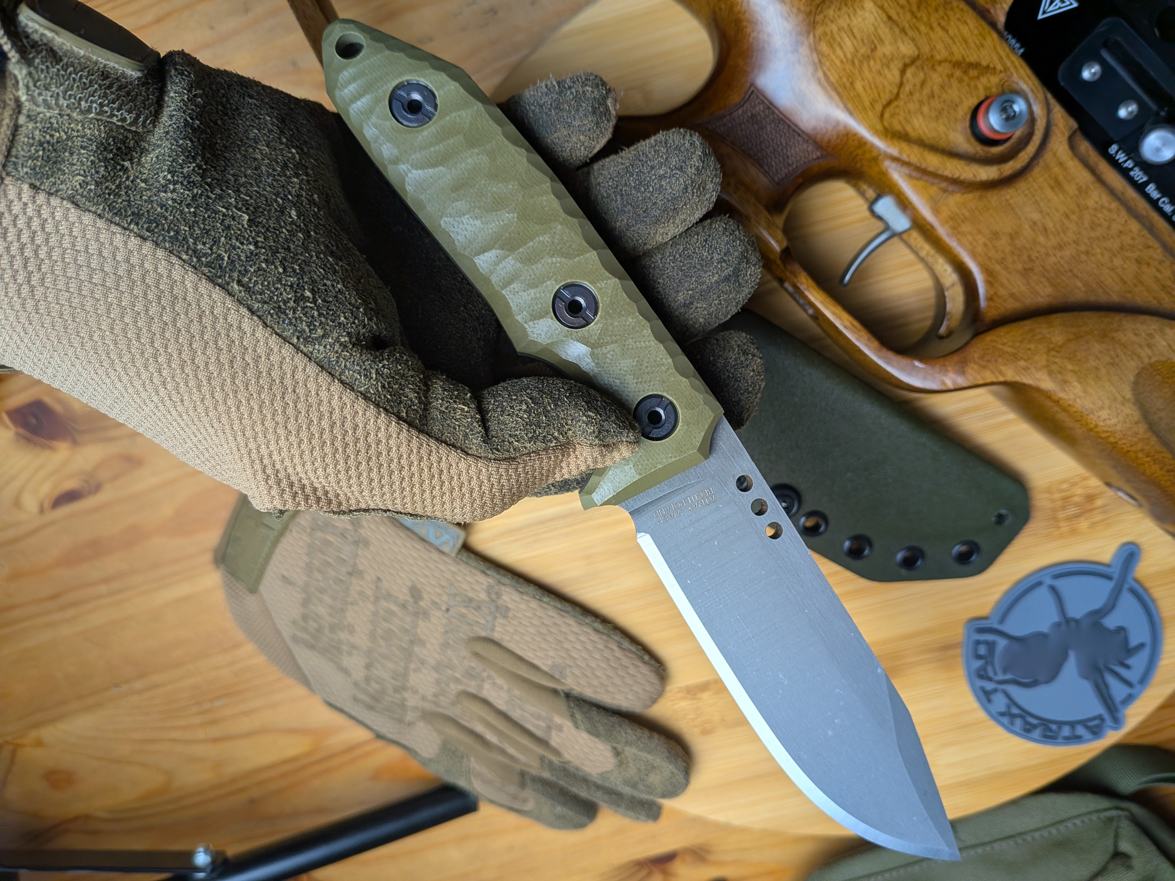 Atrax WASP Stonewashed EDC Knife with OD Green G10 handle and Olive Ky