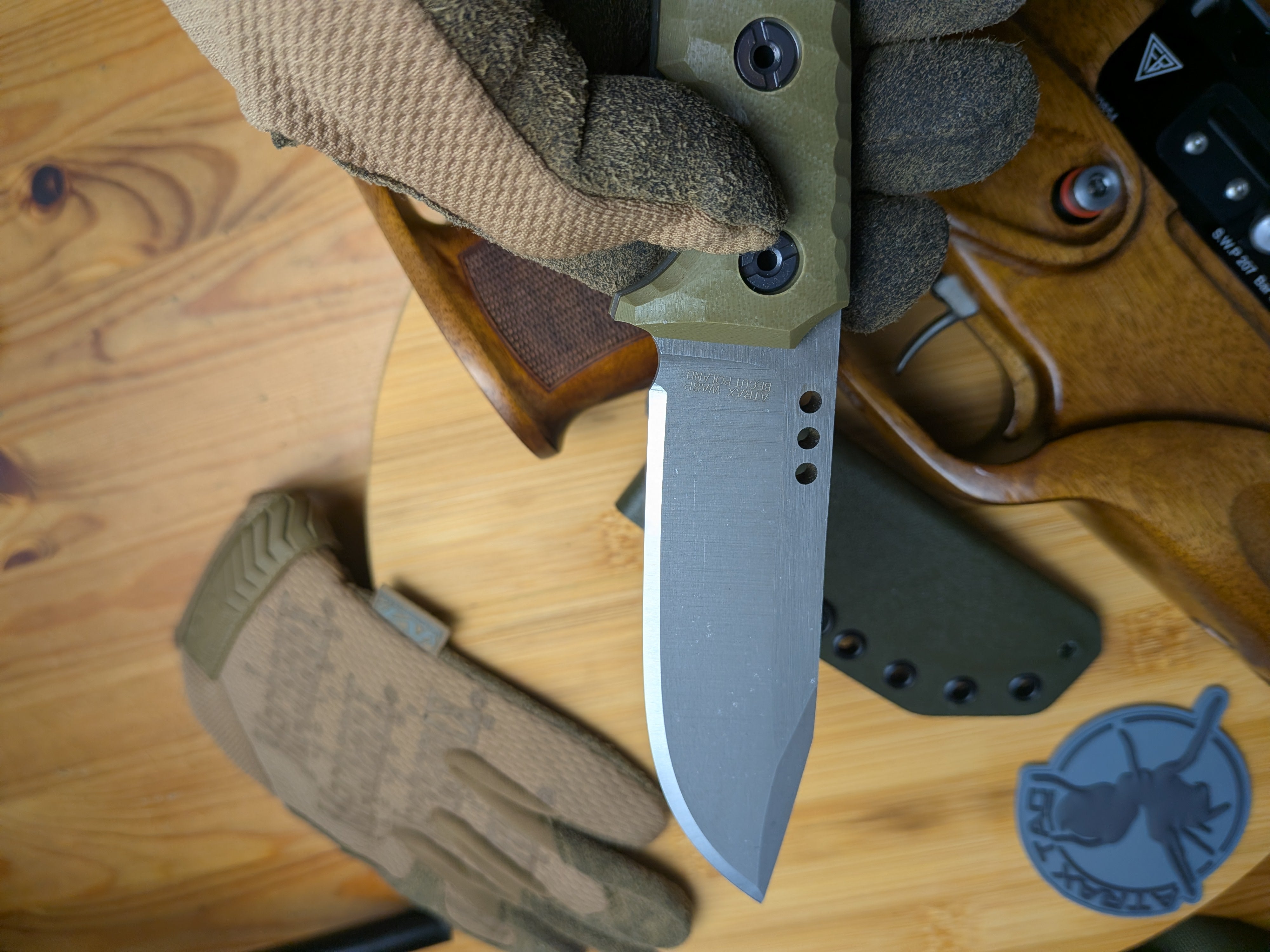 Atrax WASP Stonewashed EDC Knife with OD Green G10 handle and Olive Kydex