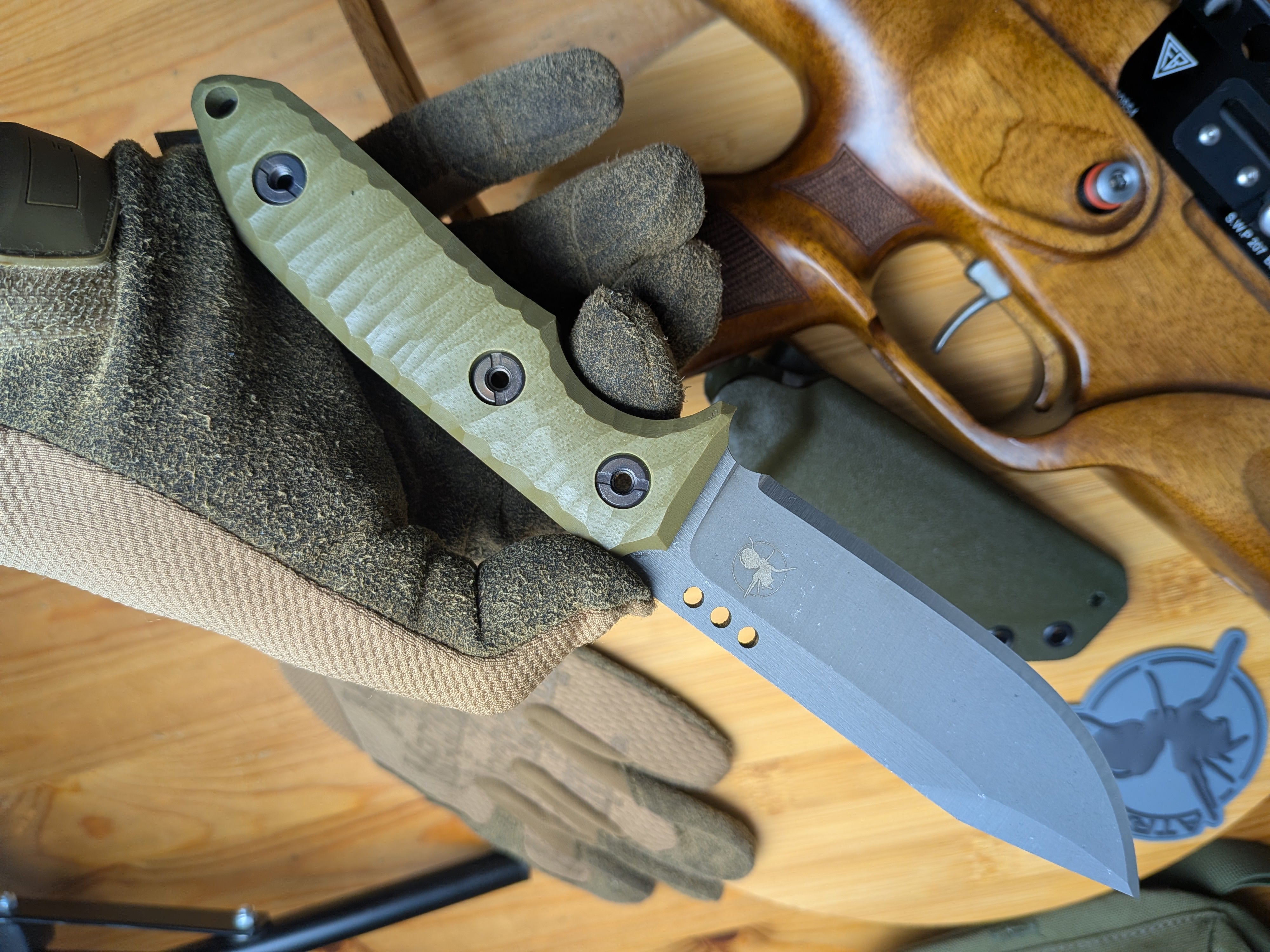 Atrax WASP Stonewashed EDC Knife with OD Green G10 handle and Olive Kydex