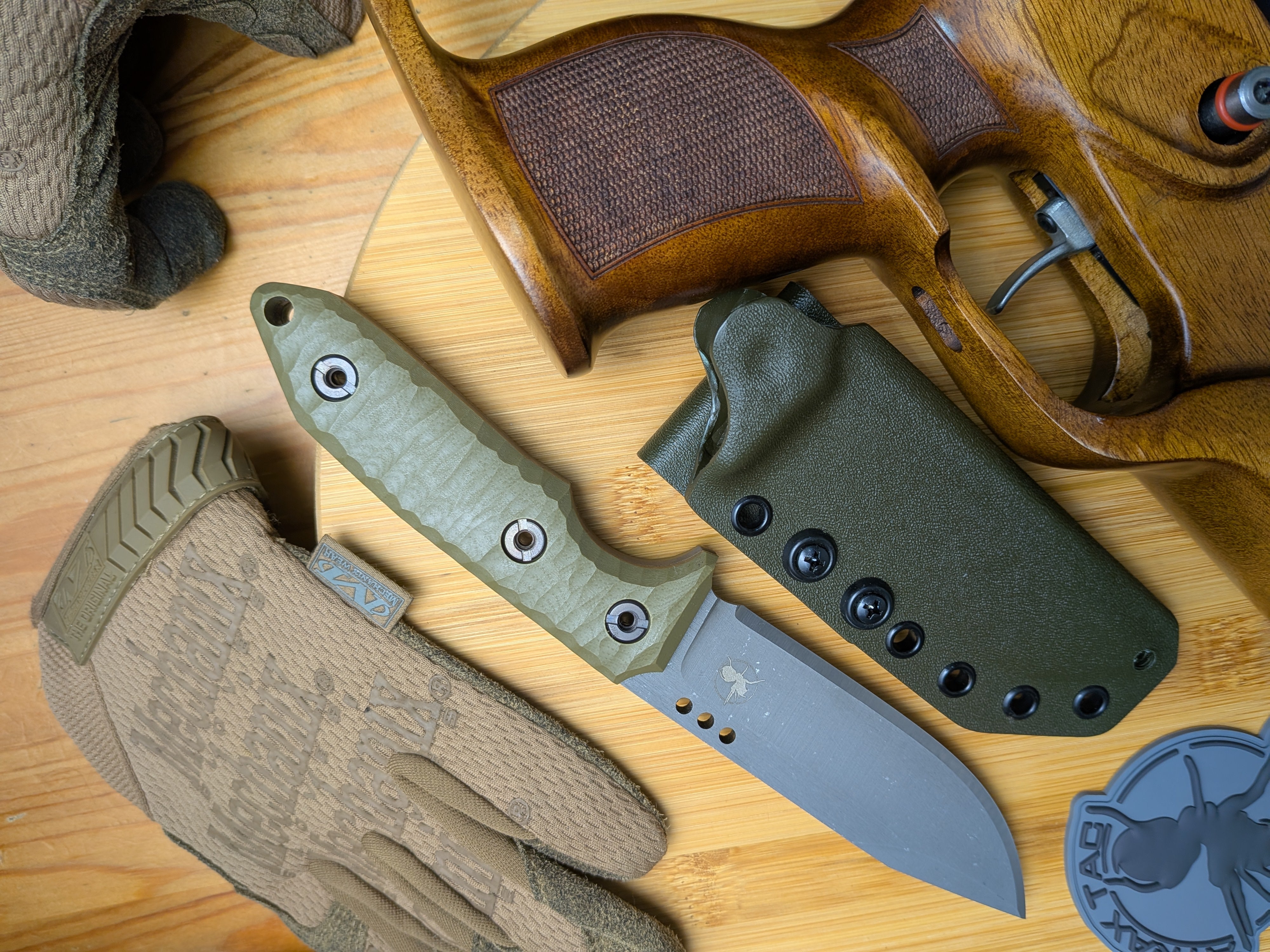 Atrax WASP Stonewashed EDC Knife with OD Green G10 handle and Olive Kydex