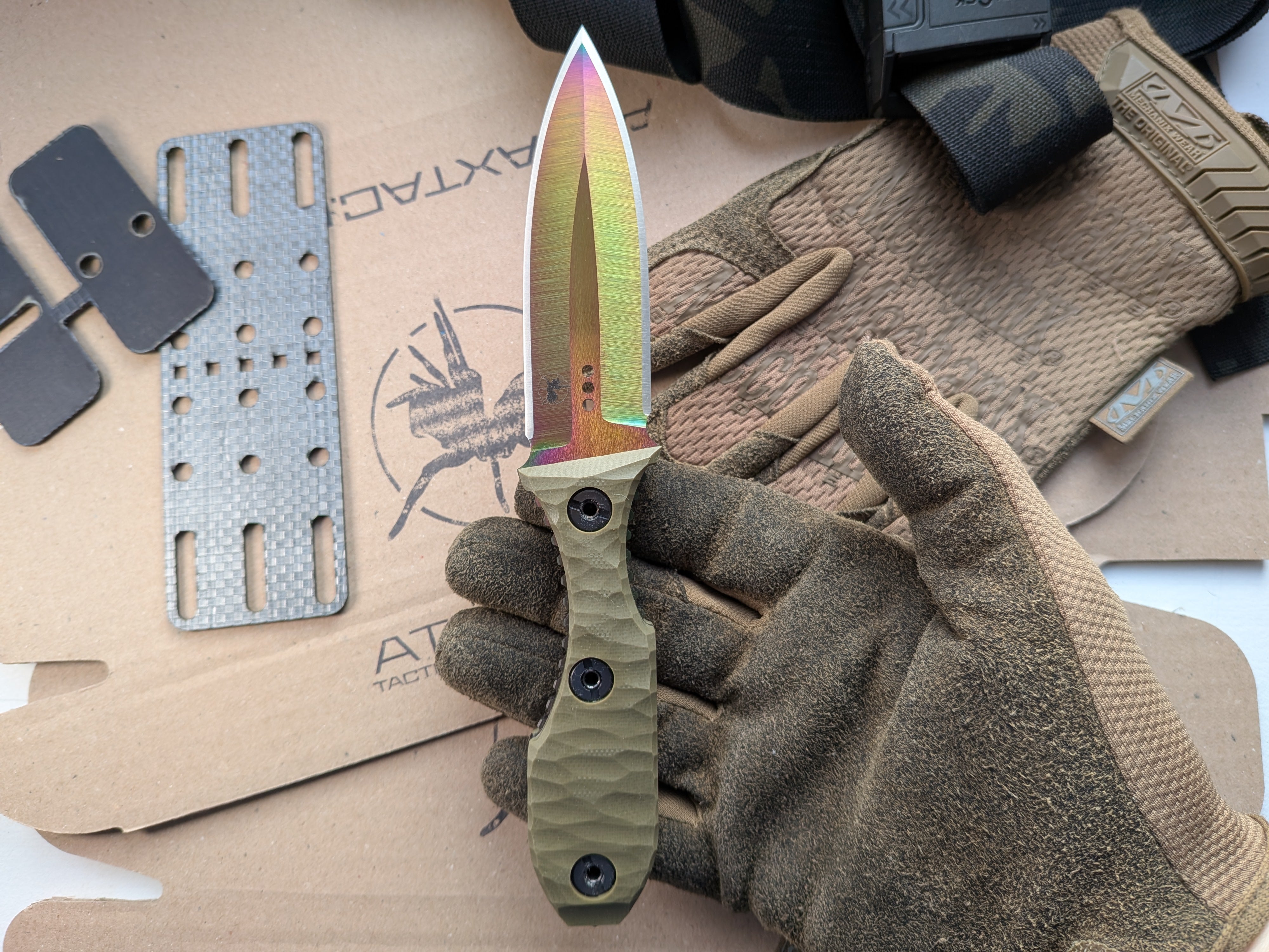 Atrax SCOURGE DAGGER ARC ta-C coating Tactical Knife with OD Green G10 Handle