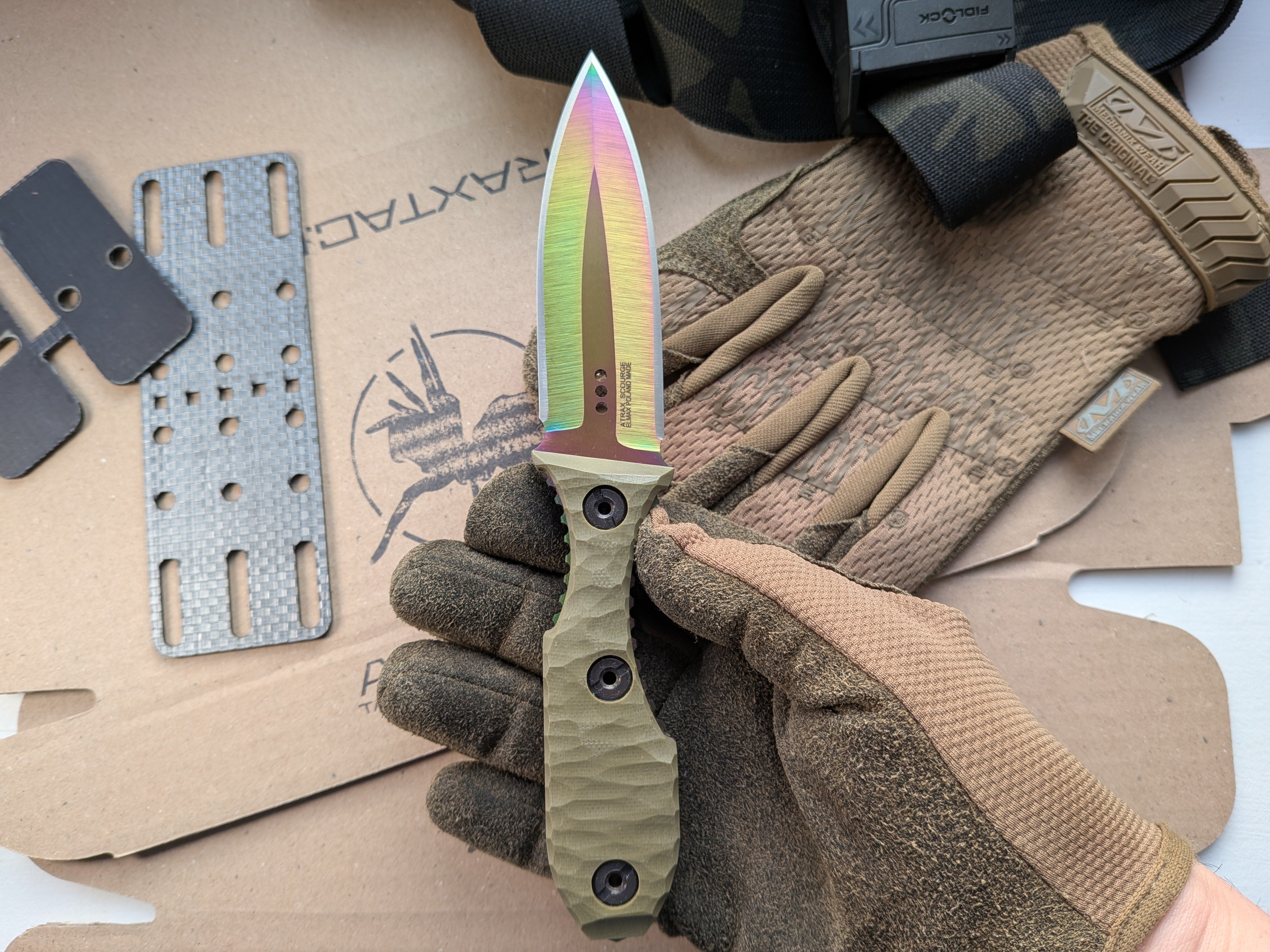 Atrax SCOURGE DAGGER ARC ta-C coating Tactical Knife with OD Green G10 Handle