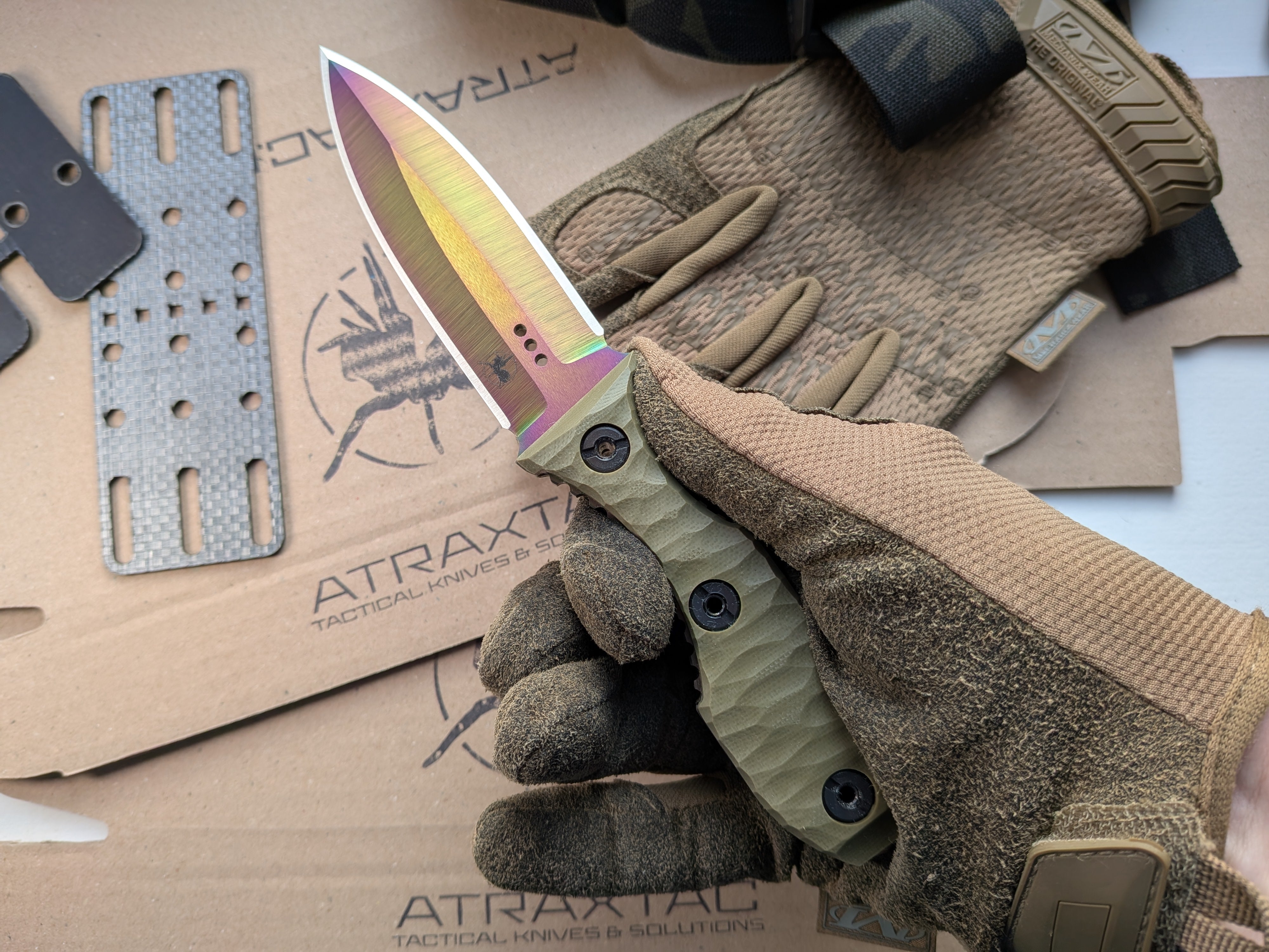 Atrax SCOURGE DAGGER ARC ta-C coating Tactical Knife with OD Green G10 Handle