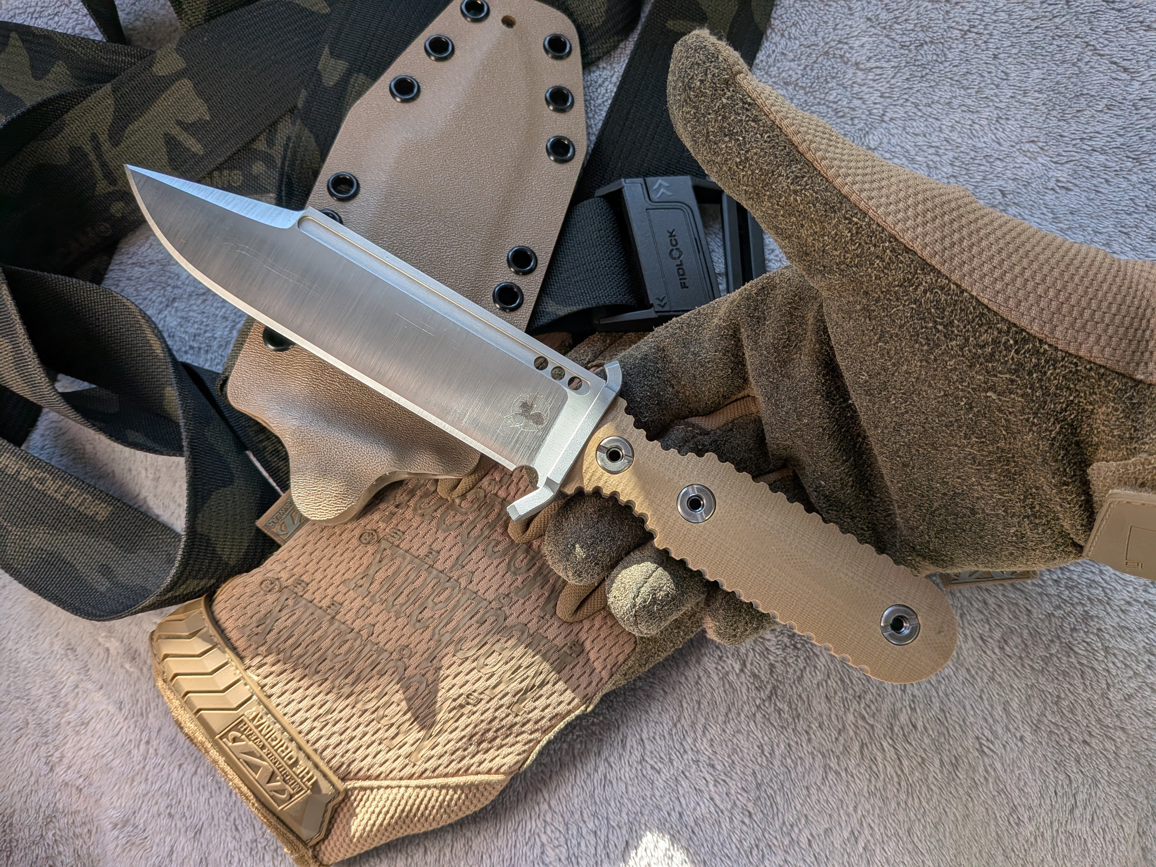 Atrax GPOINT Tactical Knife with BROWN G10 HANDLE & silver satin steel finish