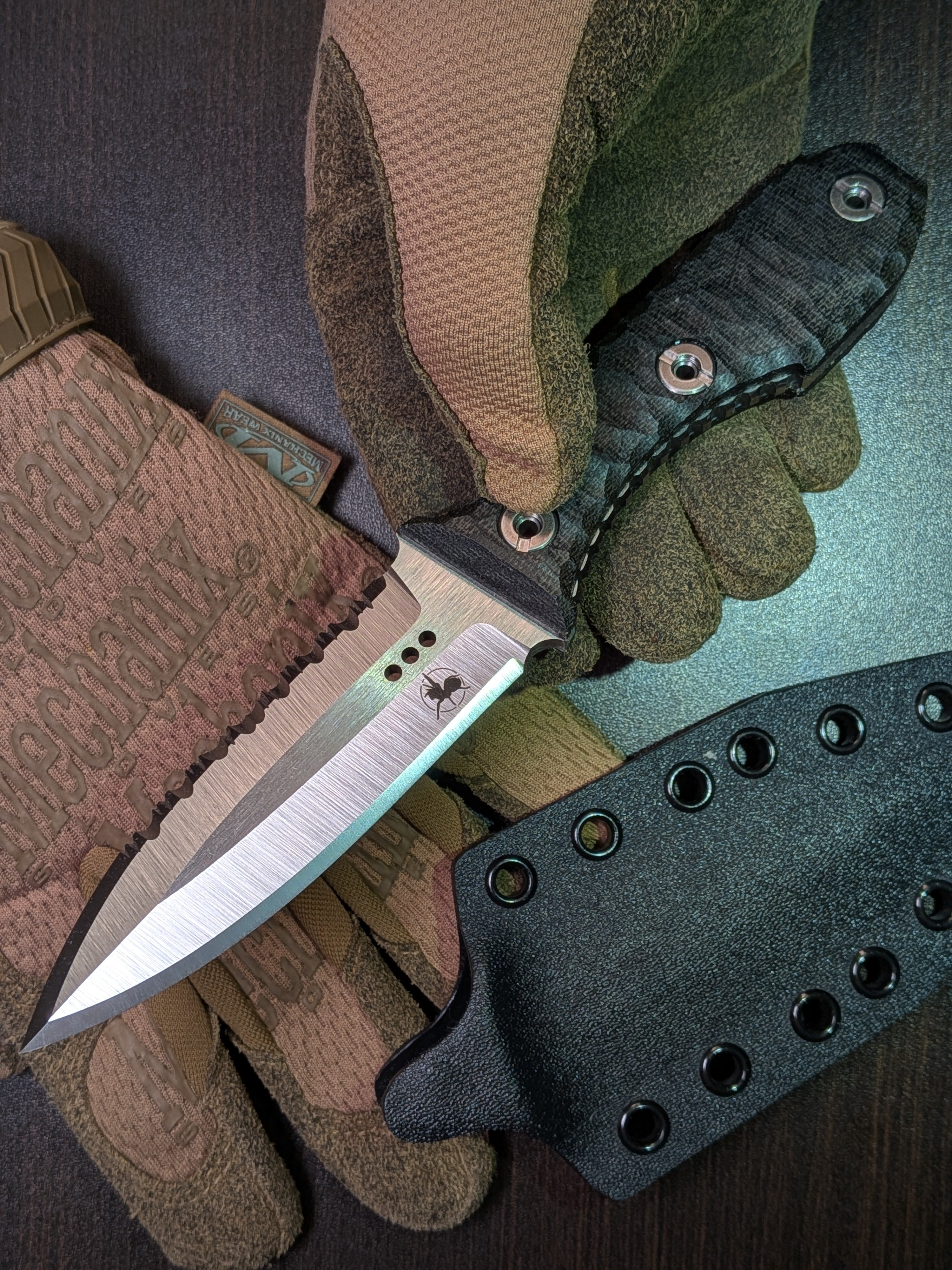 Atrax SCOURGE DAGGER Silver Satin Tactical Knife with Black Canvas Micarta handle & Serration