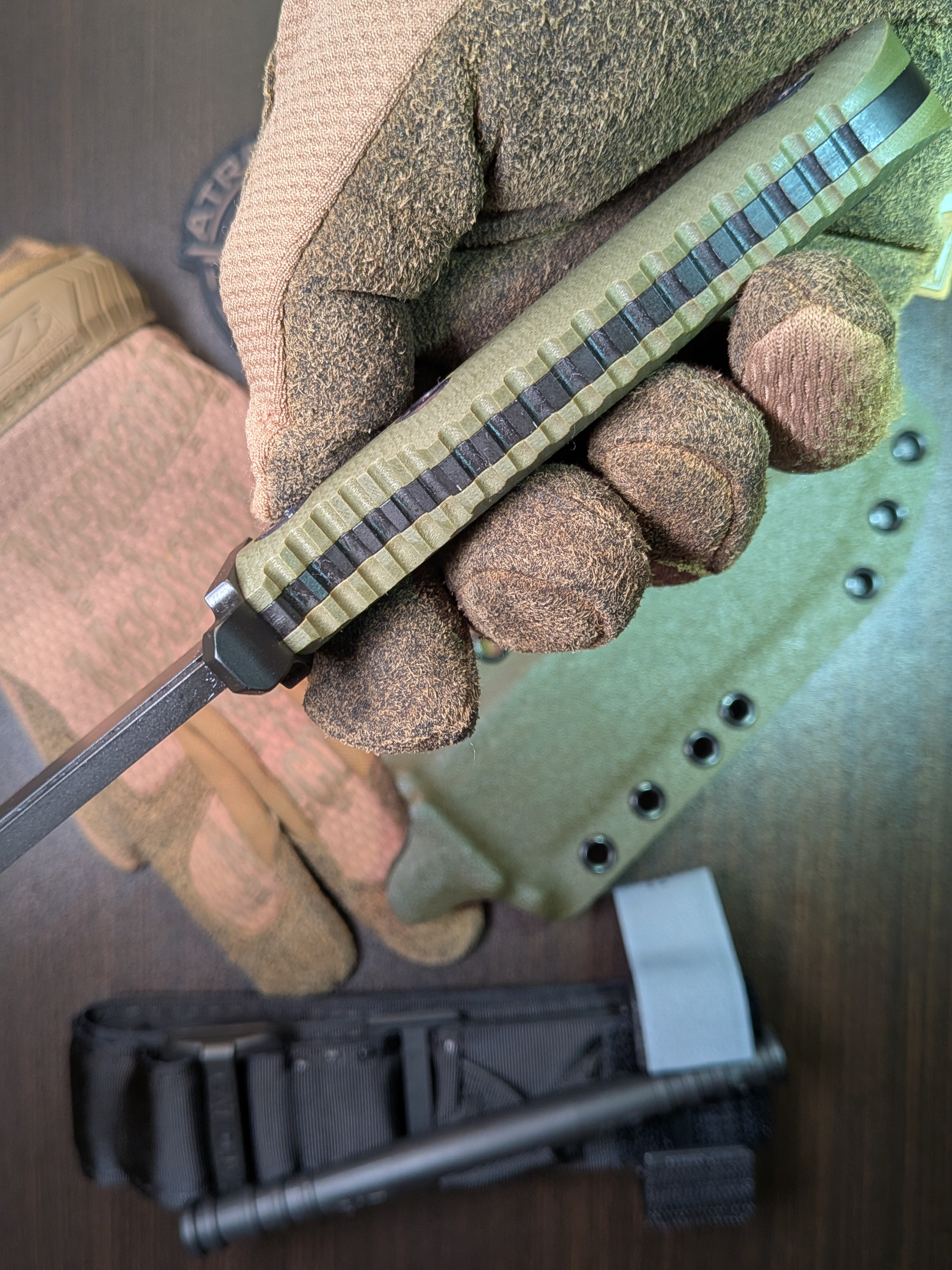 Atrax GPOINT Tactical Knife with OLIVE G10 HANDLE & Armor Black Cerakote steel finish