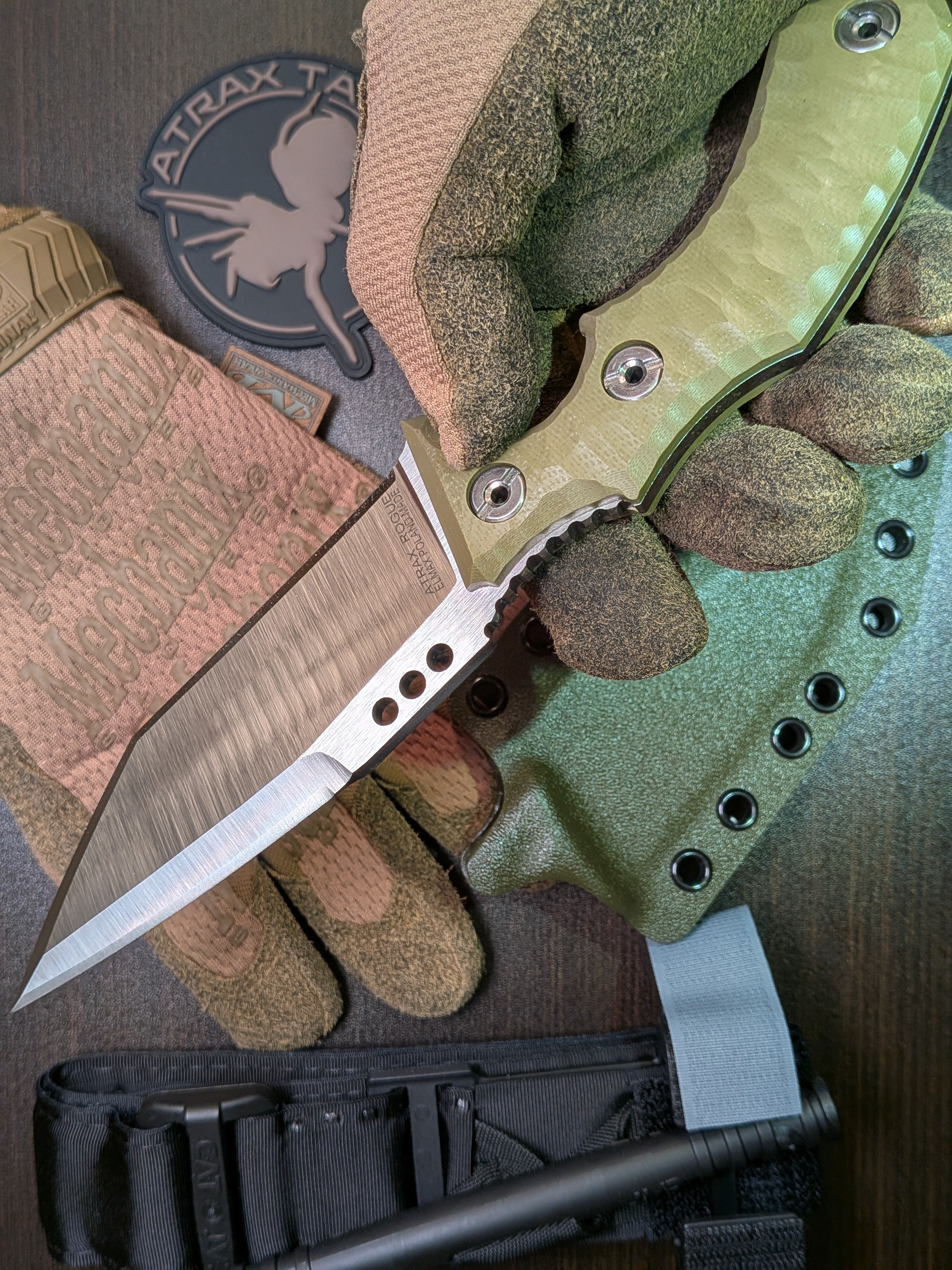Atrax Rogue Tactical Knife with OD Green G10 Handle & Silver satin finish