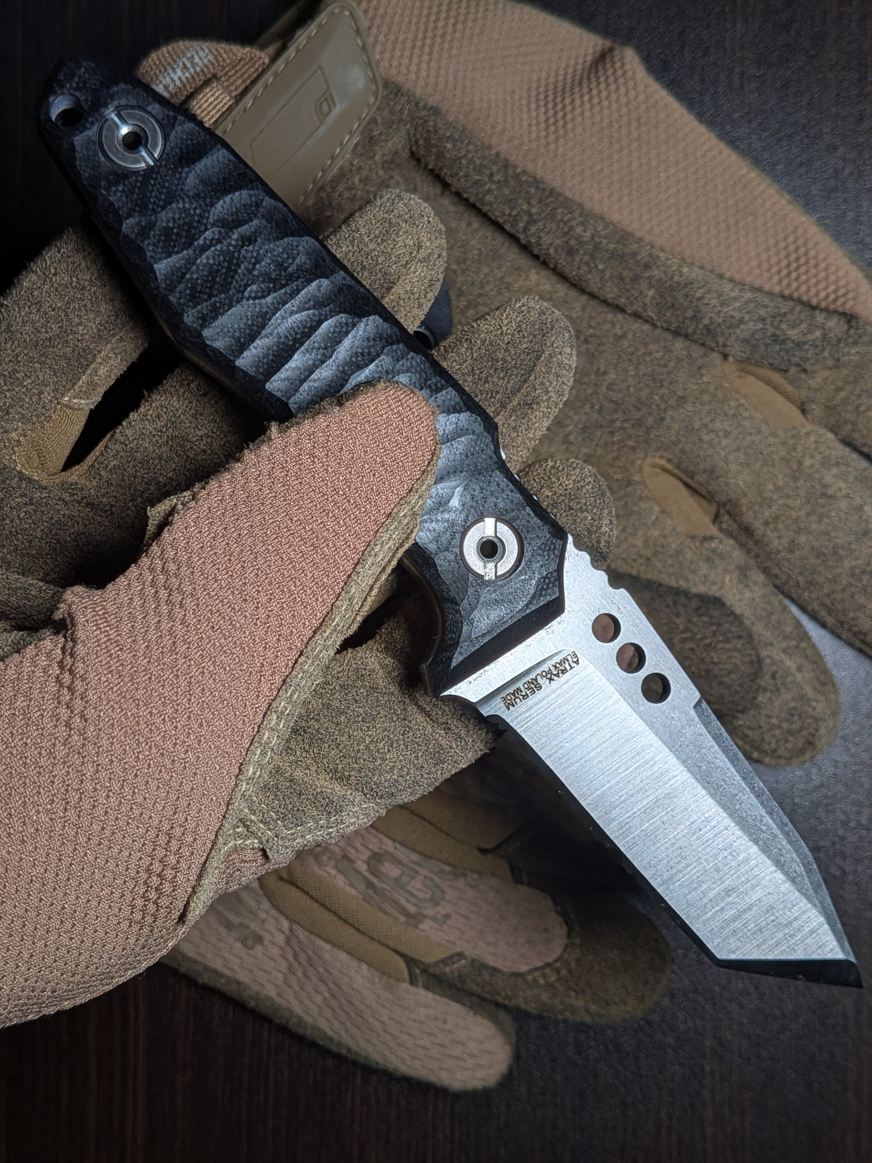 ATRAX SERUM Silver Satin Tactical & Daycare Tanto Knife with Black G10 Handle & Serration