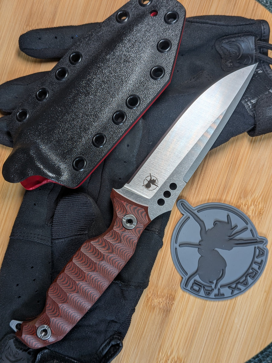 ATRAX MARDUK — nóż EDC, Silver Satin, G10 Ruby Red/Black