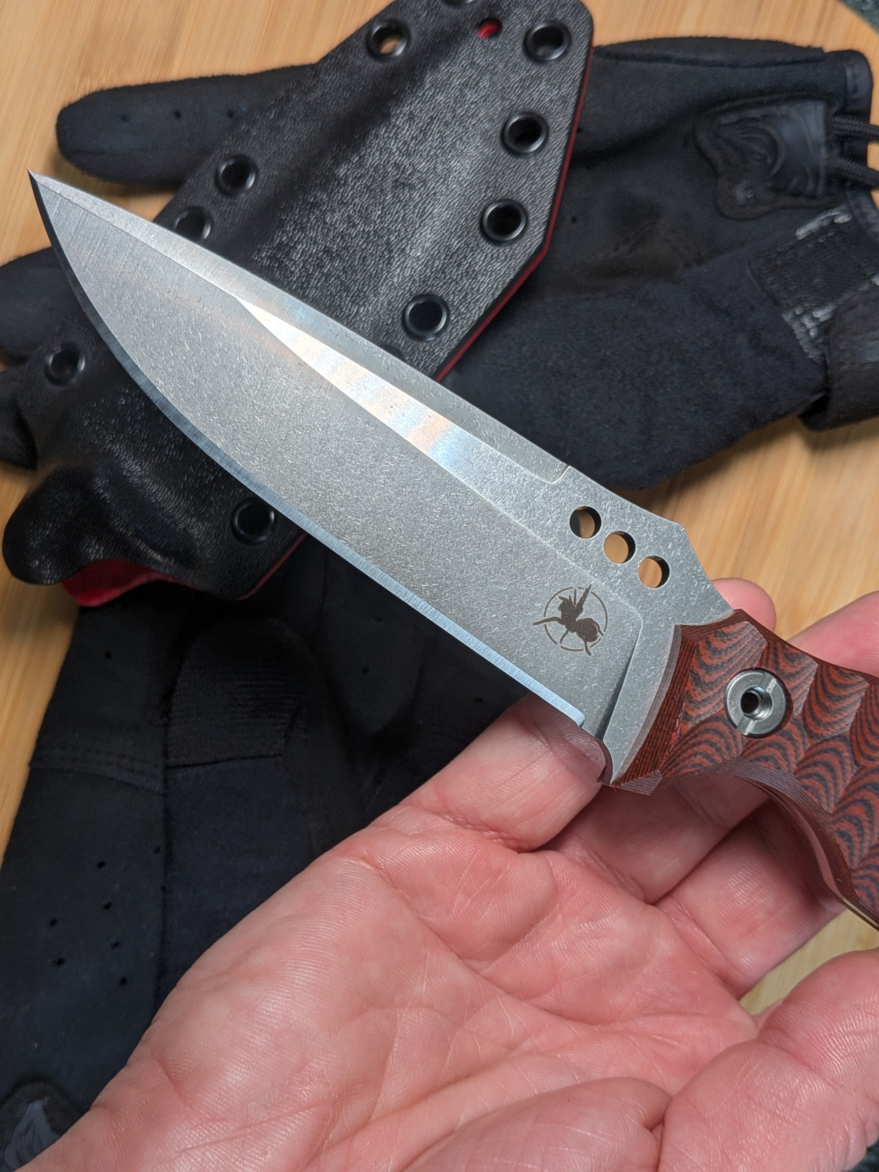 Atrax MARDUK EDC Knife Silver Satin with Ruby Red/Black G10 Handle