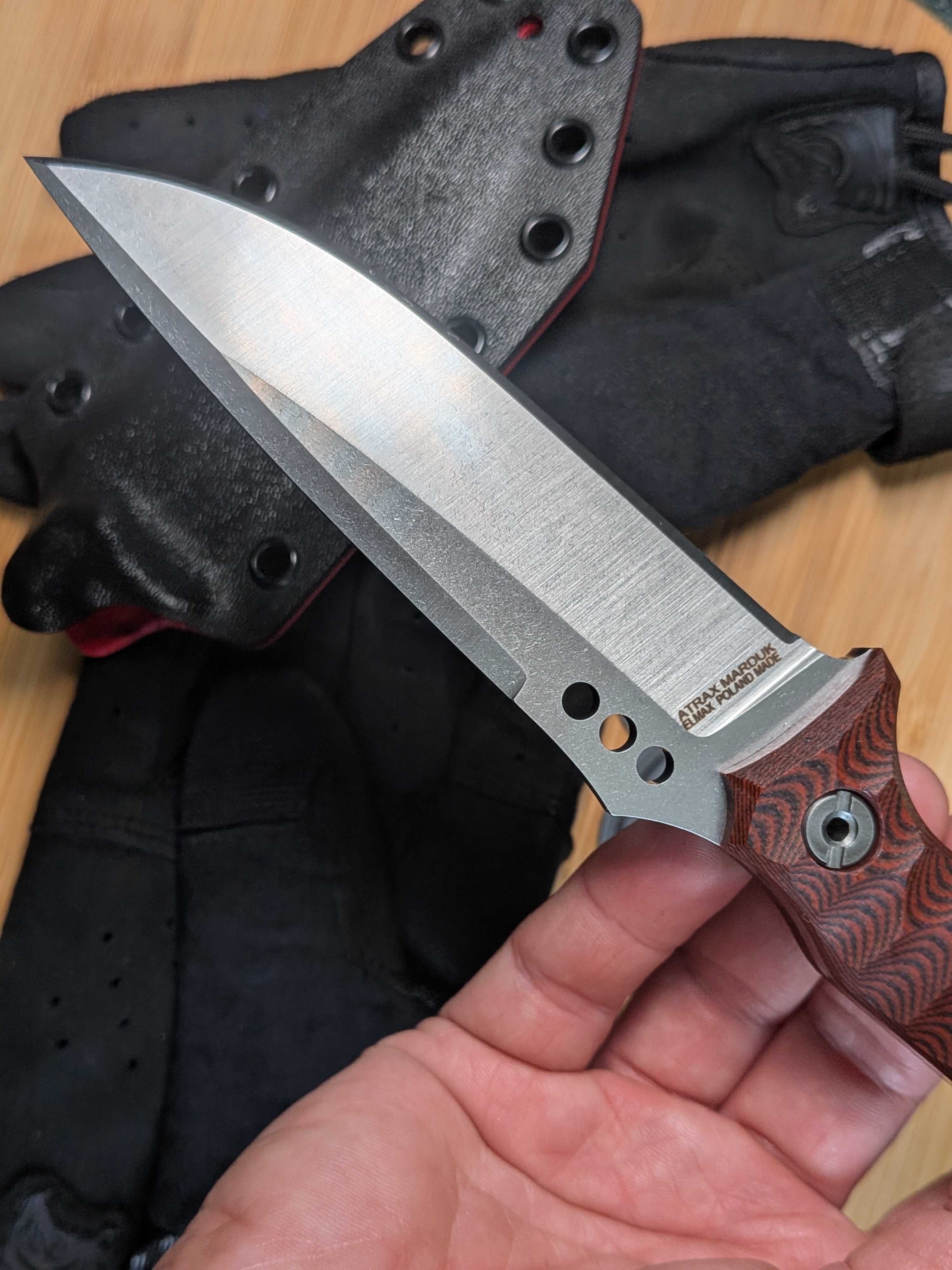Atrax MARDUK EDC Knife Silver Satin with Ruby Red/Black G10 Handle