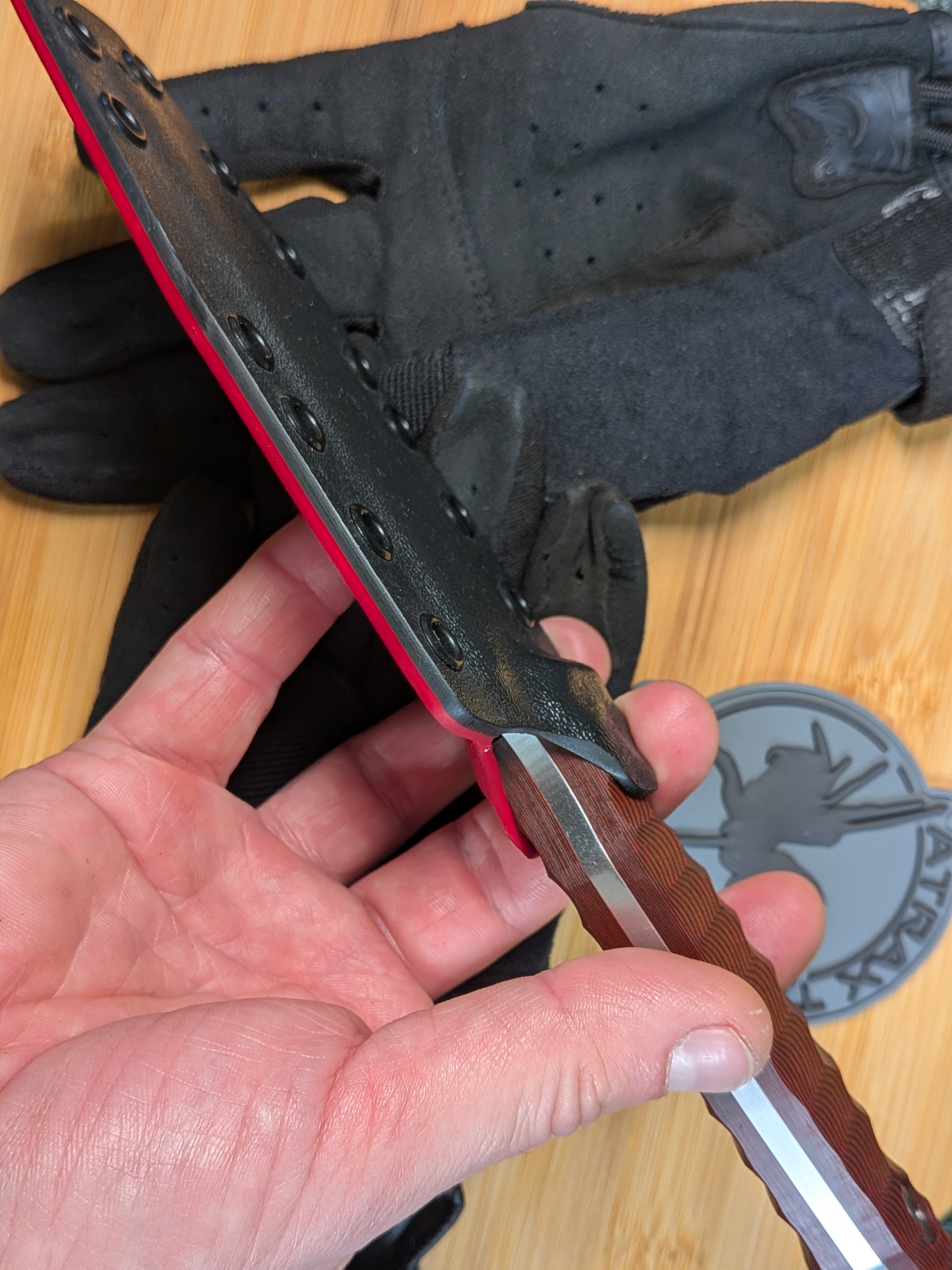 Atrax MARDUK EDC Knife Silver Satin with Ruby Red/Black G10 Handle