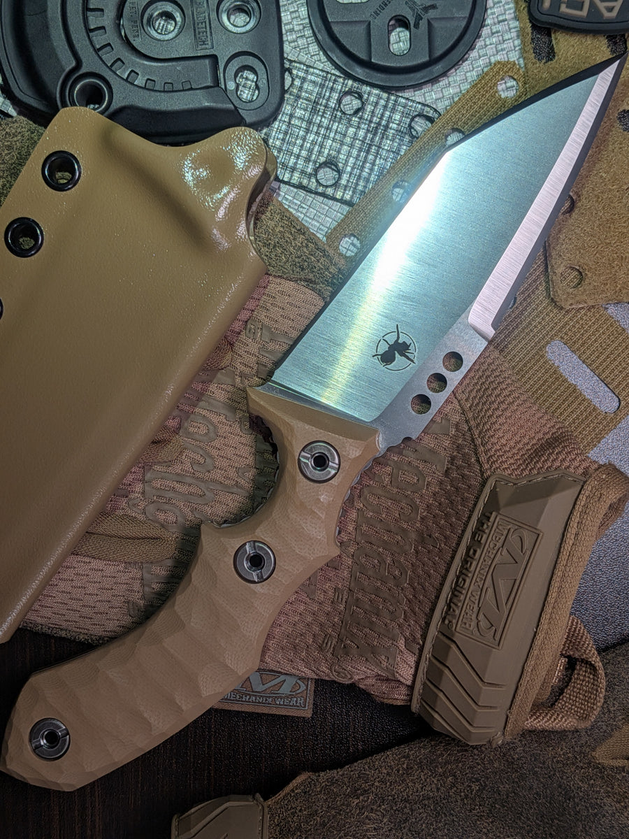 ATRAX ROGUE — nóż taktyczny, Silver Satin, brązowa rękojeść G10