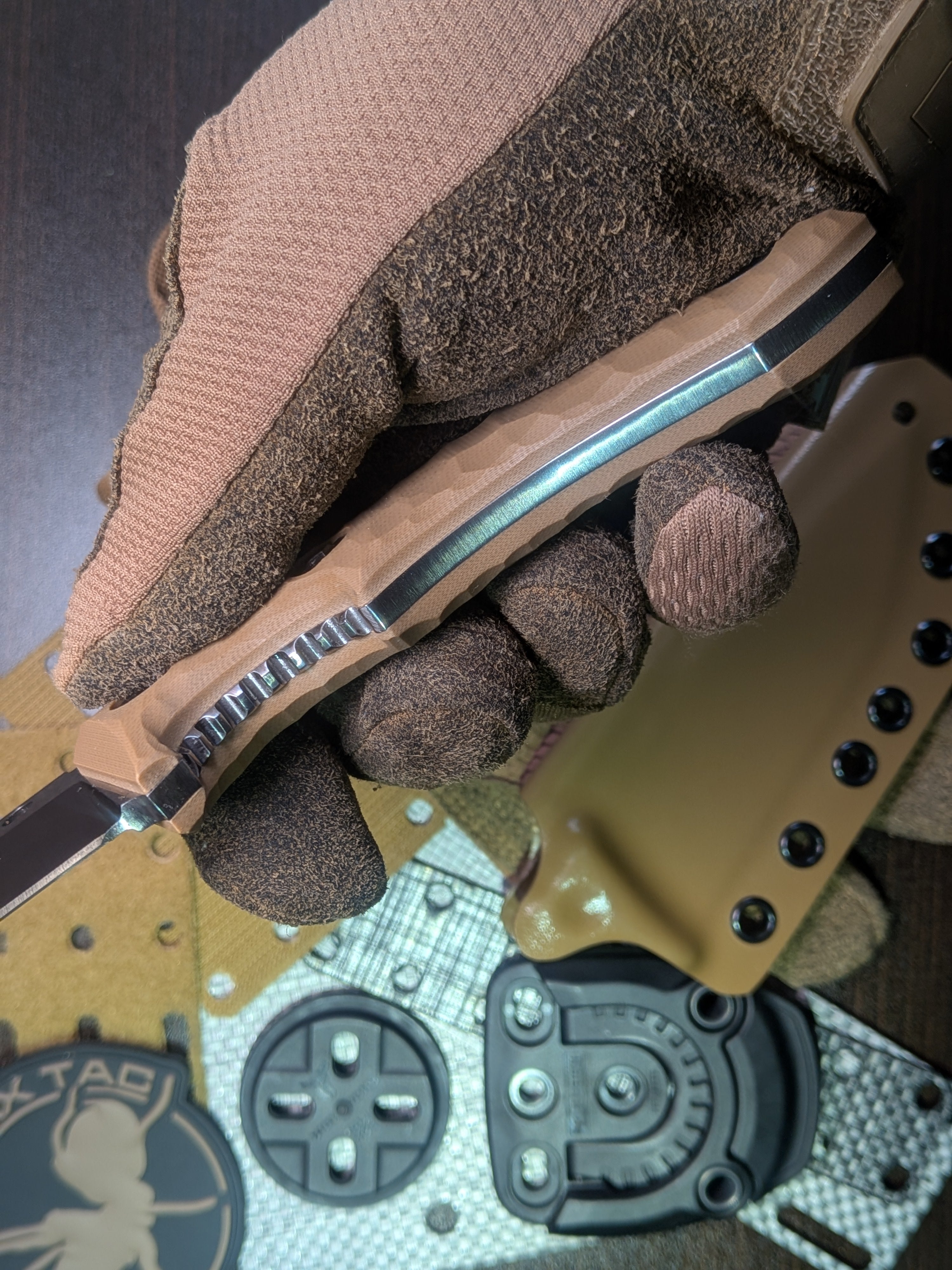 Atrax Rogue silver satin Tactical Knife with Brown G10 Handle
