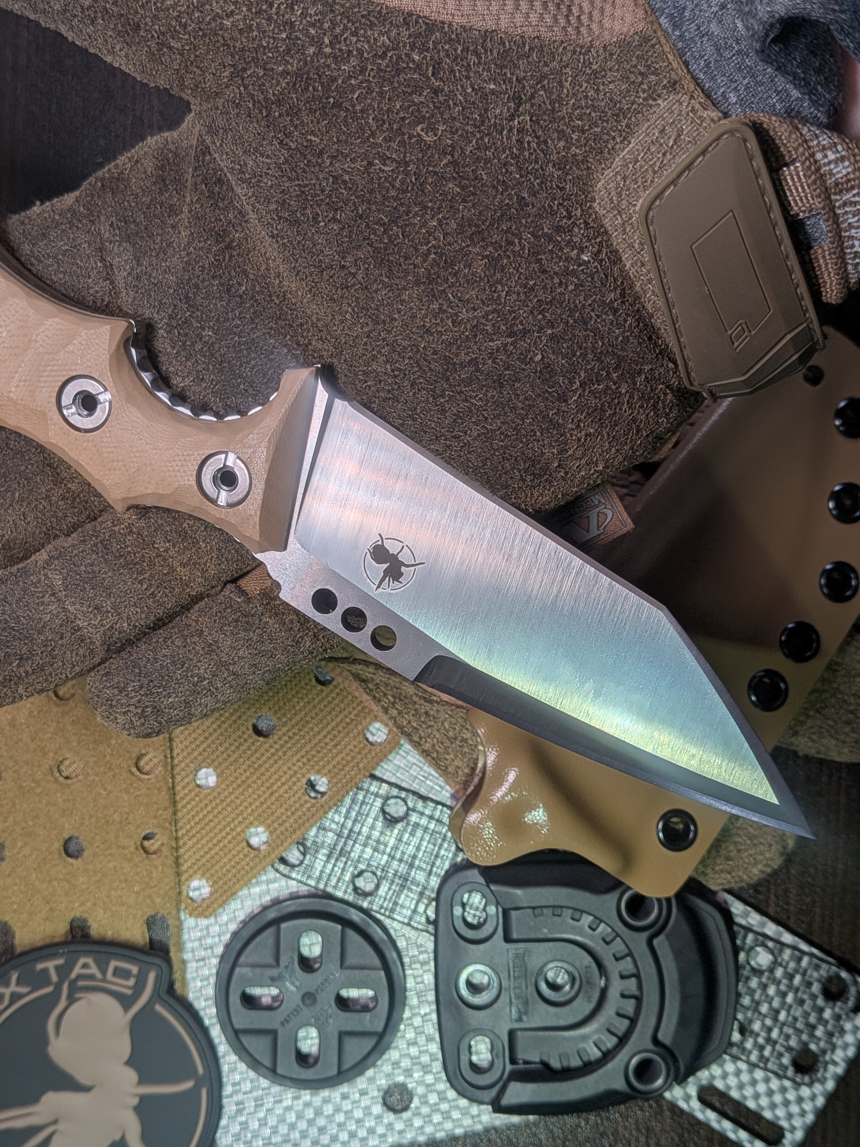 Atrax Rogue silver satin Tactical Knife with Brown G10 Handle