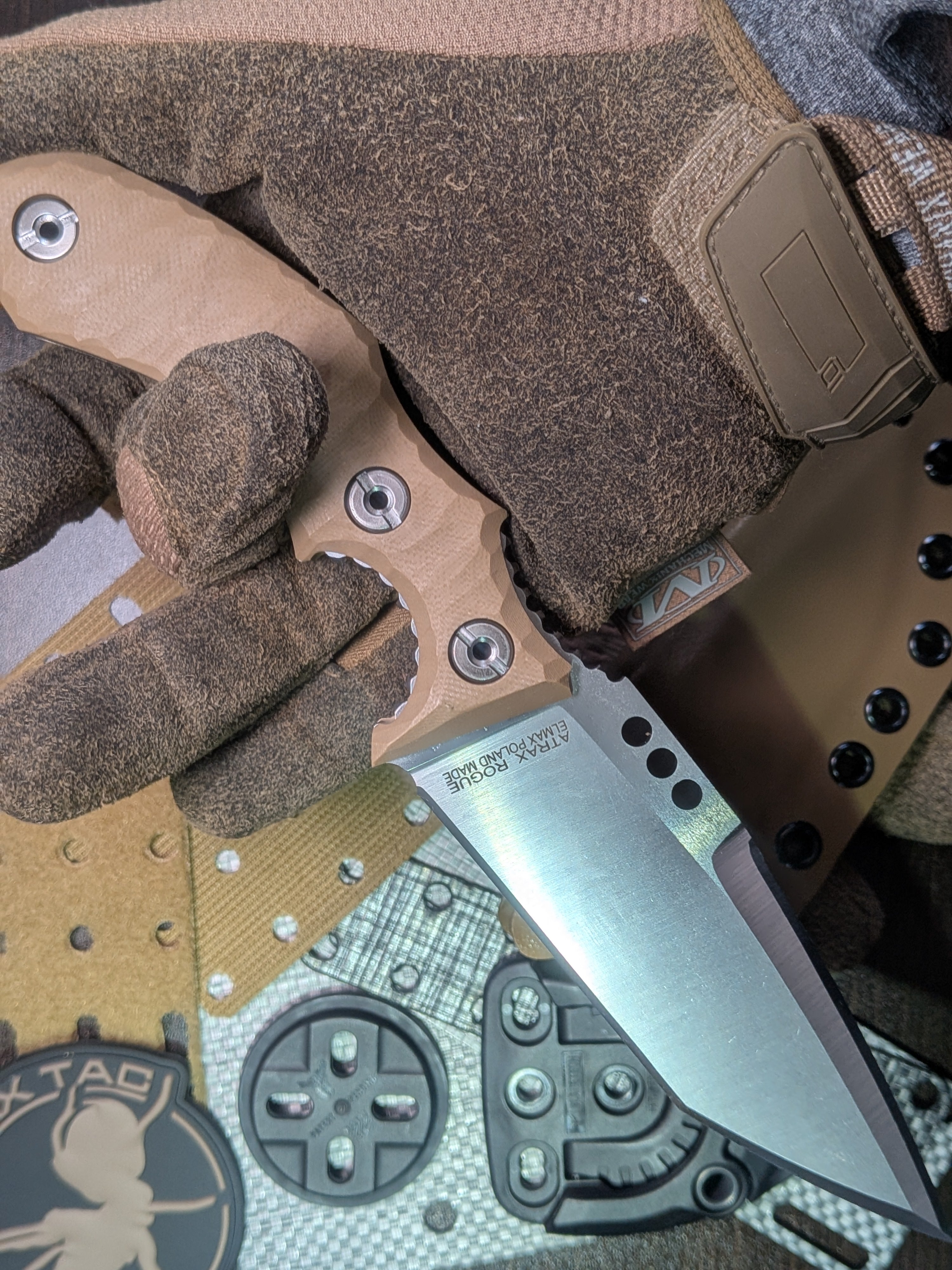 Atrax Rogue silver satin Tactical Knife with Brown G10 Handle