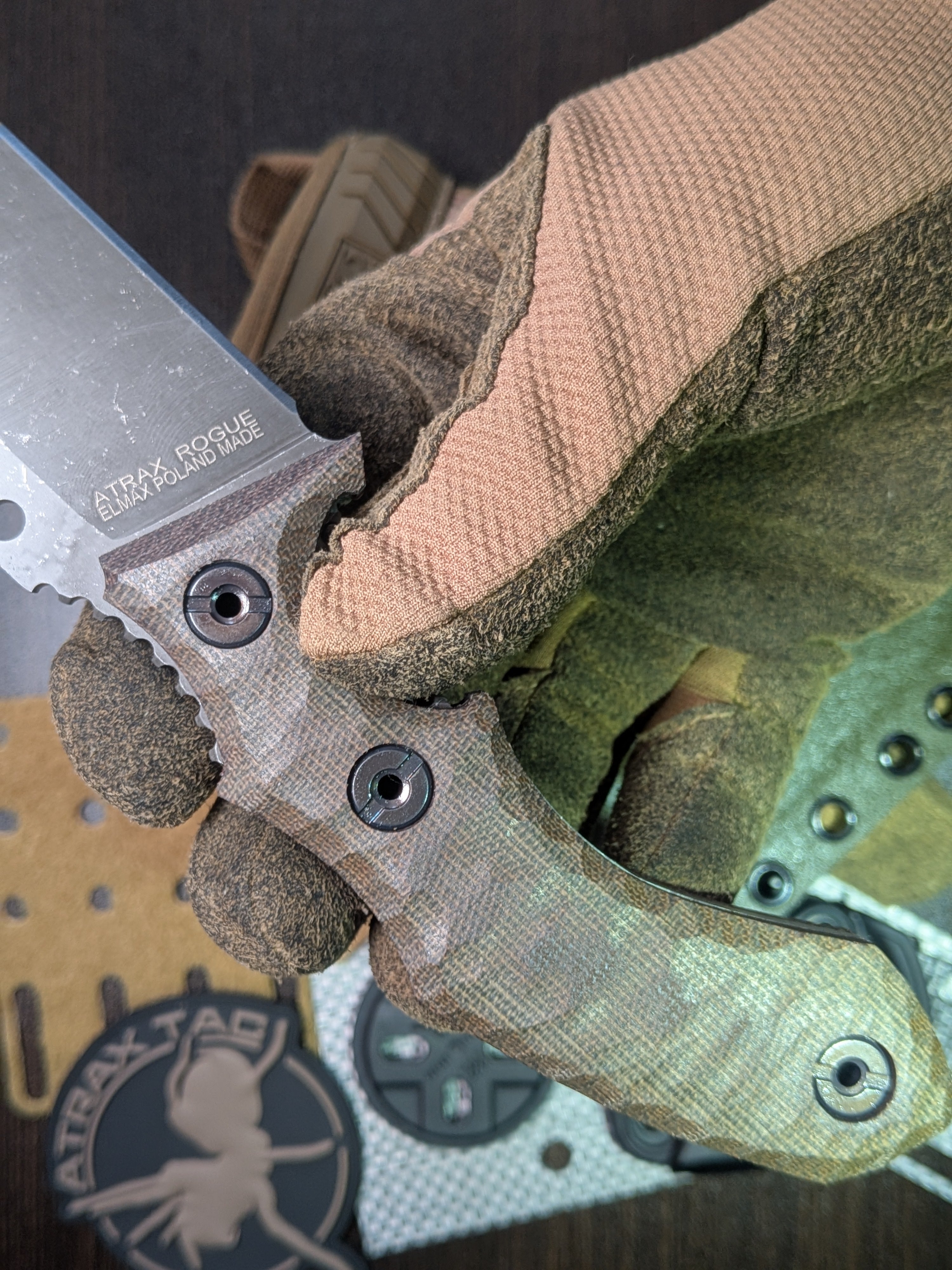 Atrax Rogue Stonewashed Tactical Knife with Green Canvas Micarta Handle