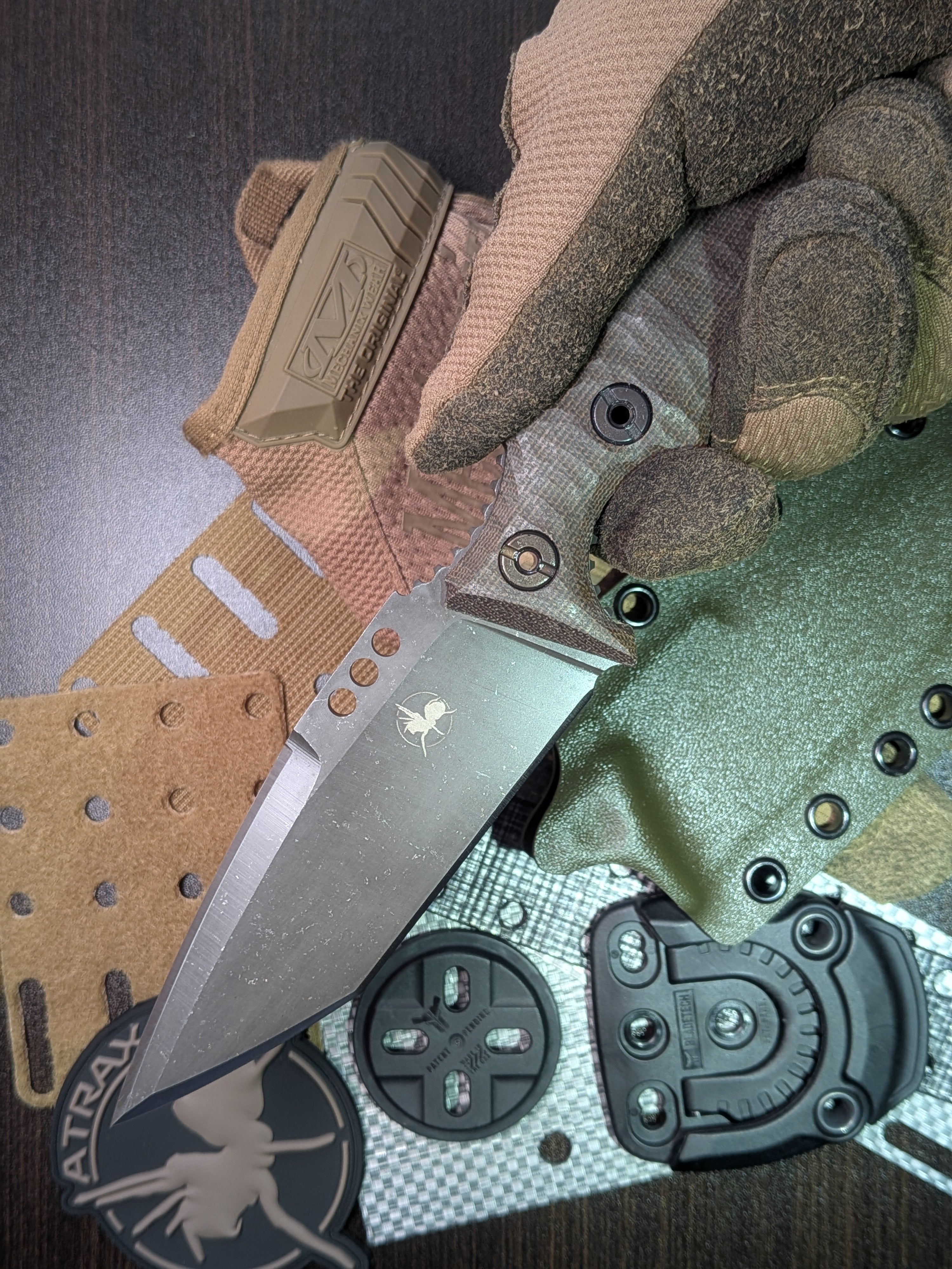 Atrax Rogue Stonewashed Tactical Knife with Green Canvas Micarta Handle