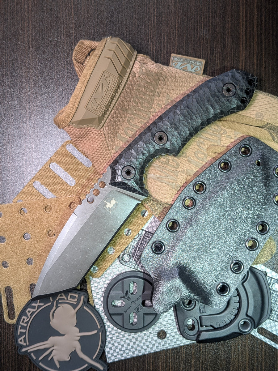 ATRAX BOA — nóż taktyczny, Stonewashed, czarne G10 i czarny Kydex