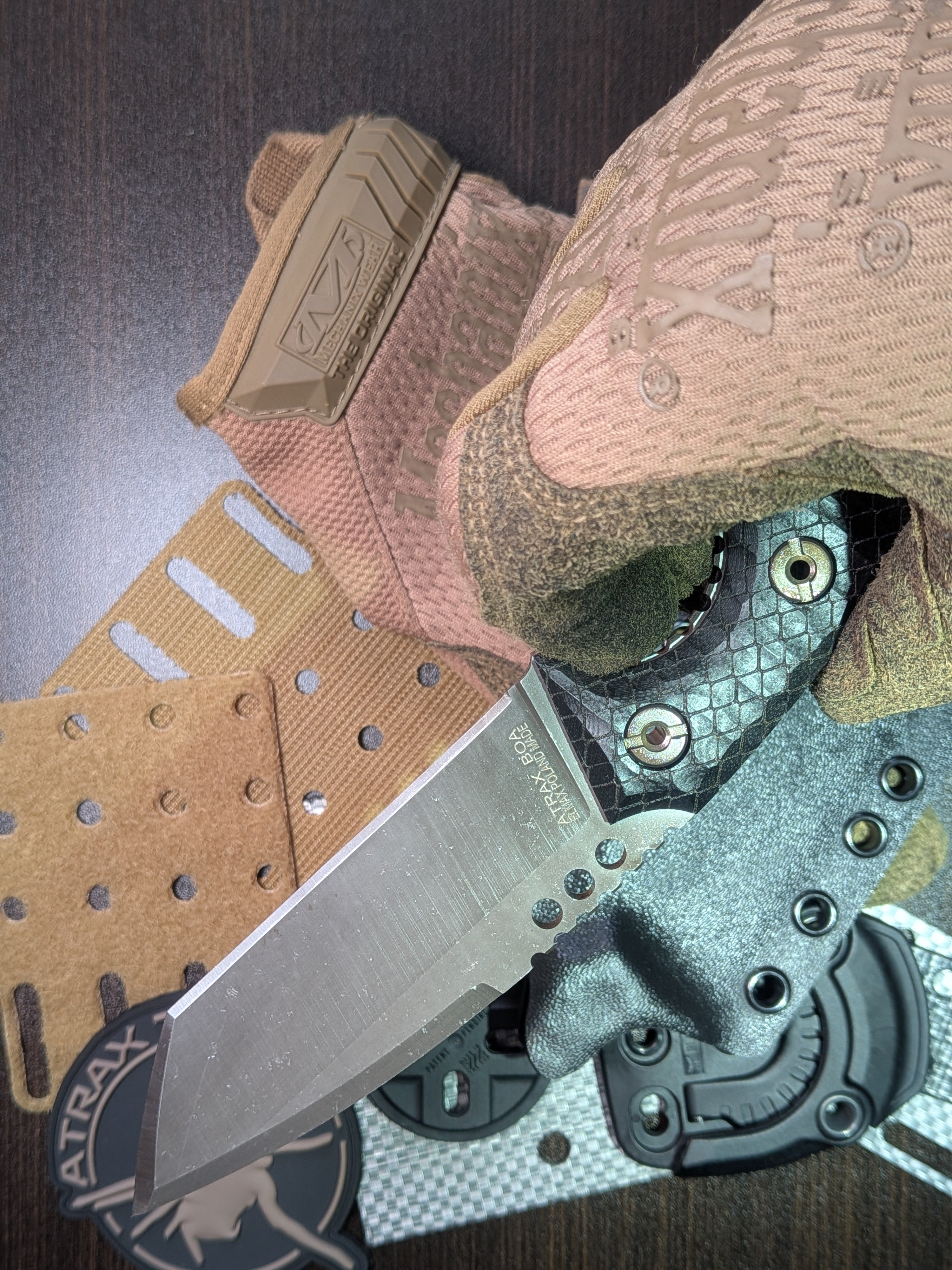 Atrax BOA Stonewashed Tactical Knife with Black G10 handle and Black Kydex