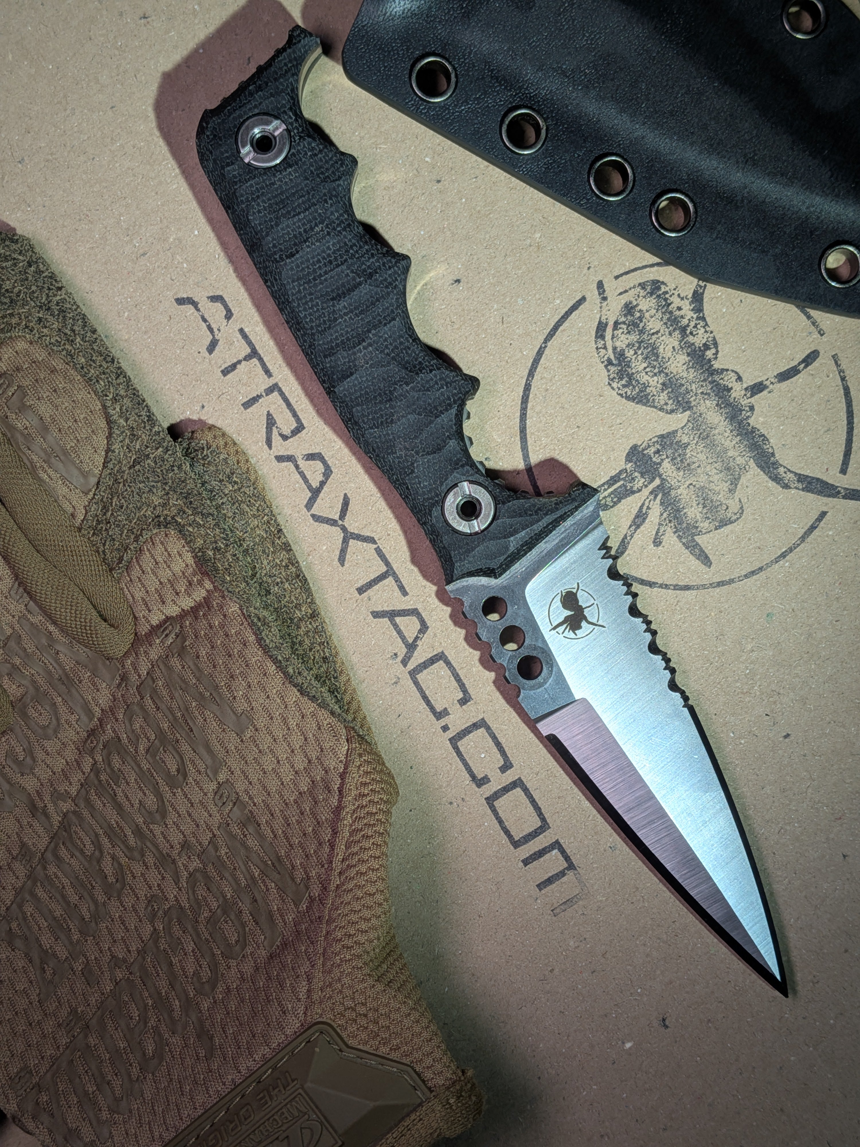 Atrax HAVOC silver satin Tactical Knife with Black Canvas Micarta handle