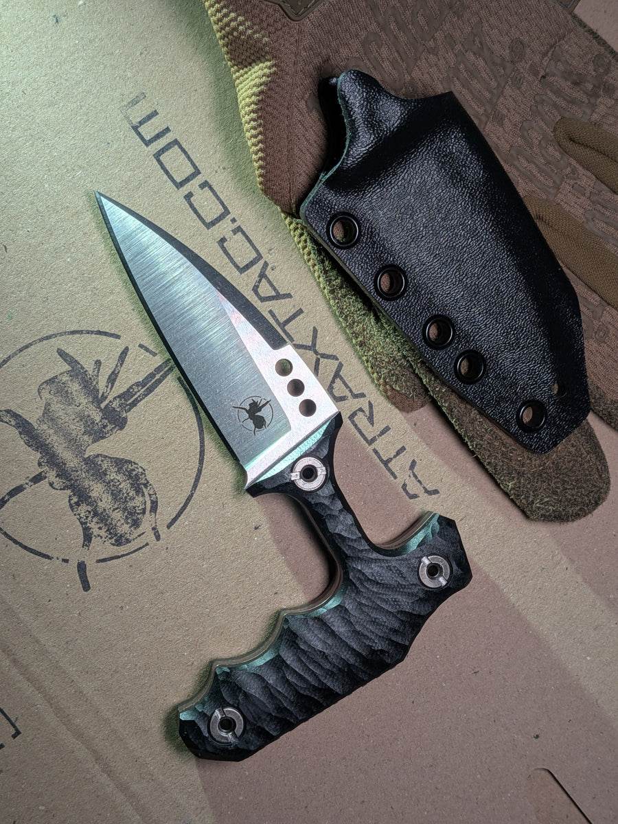 ATRAX MORBIUS — nóż typu push dagger, Silver Satin, czarna rękojeść G10