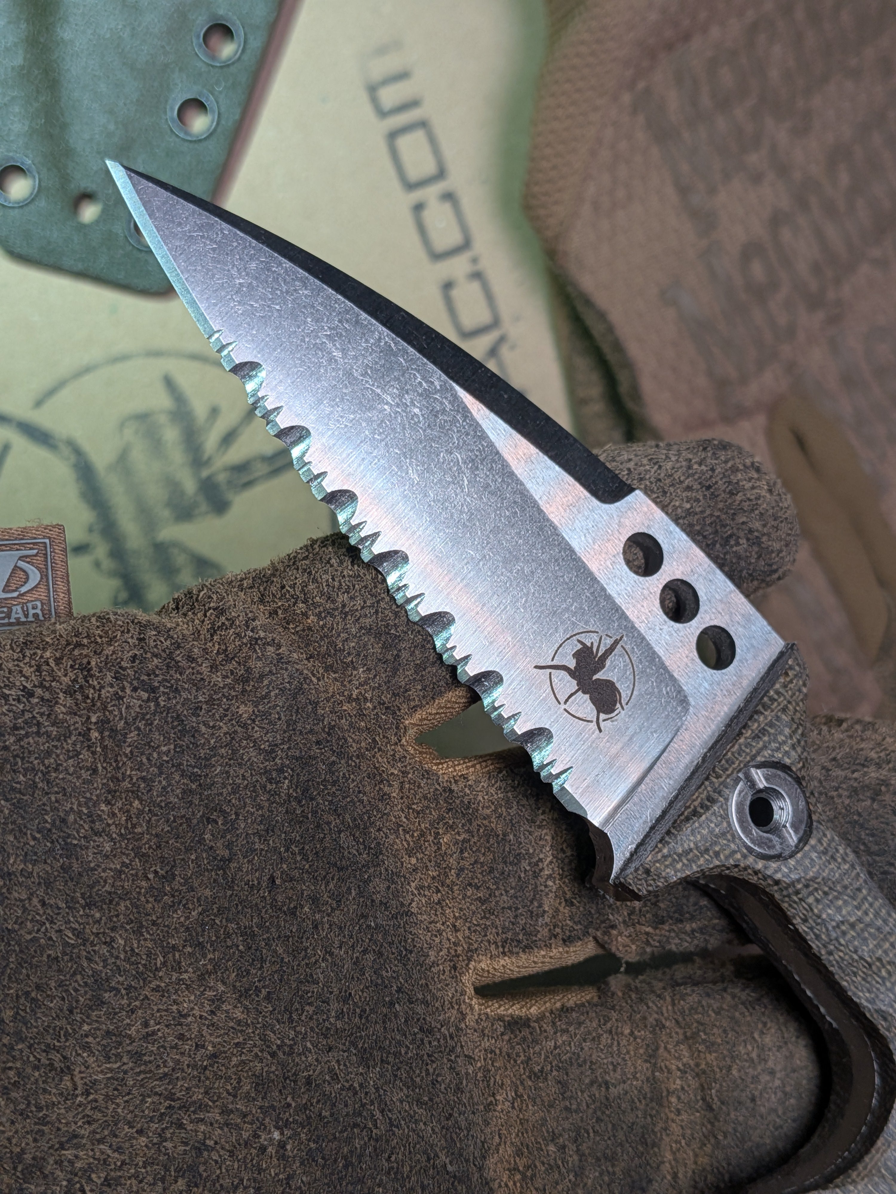 Atrax MORBIUS silver satin tactical Push Knife with green Handle and serration