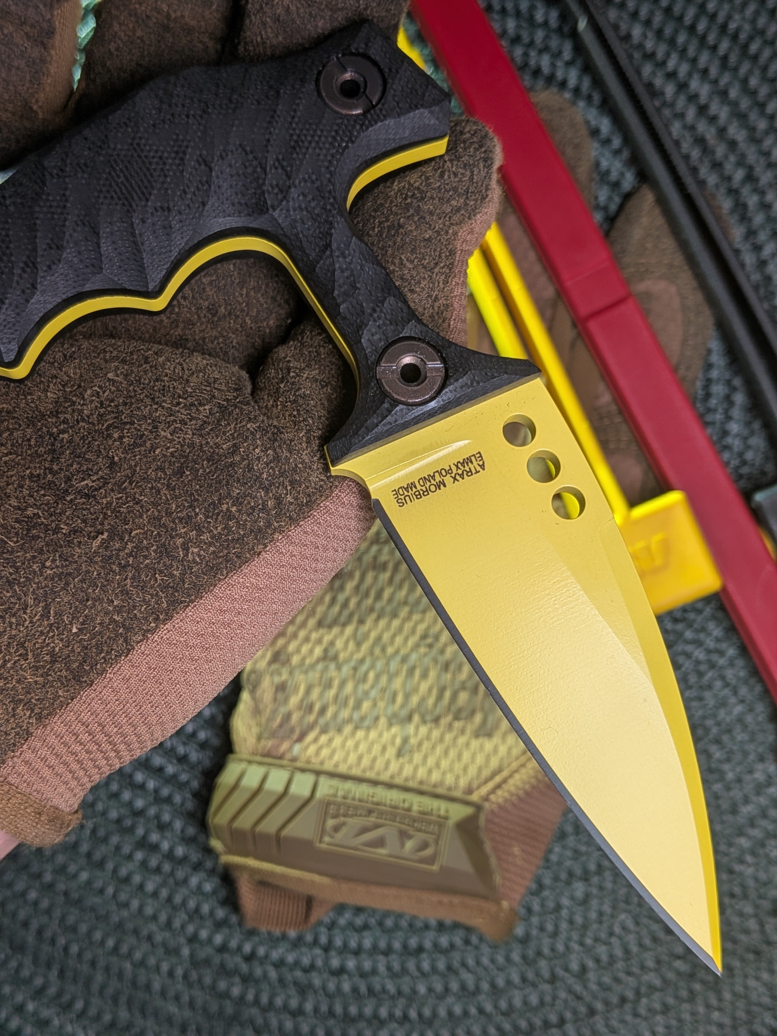 Atrax MORBIUS Tactical Push Knife with Black Handle & Lemon Zest Cerakote