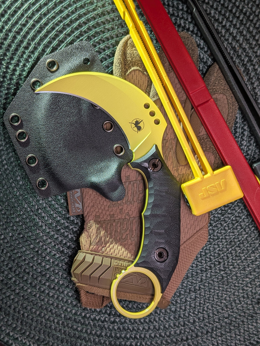 ATRAX CUSS — karambit, Lemon Zest Cerakote, czarna rękojeść G10