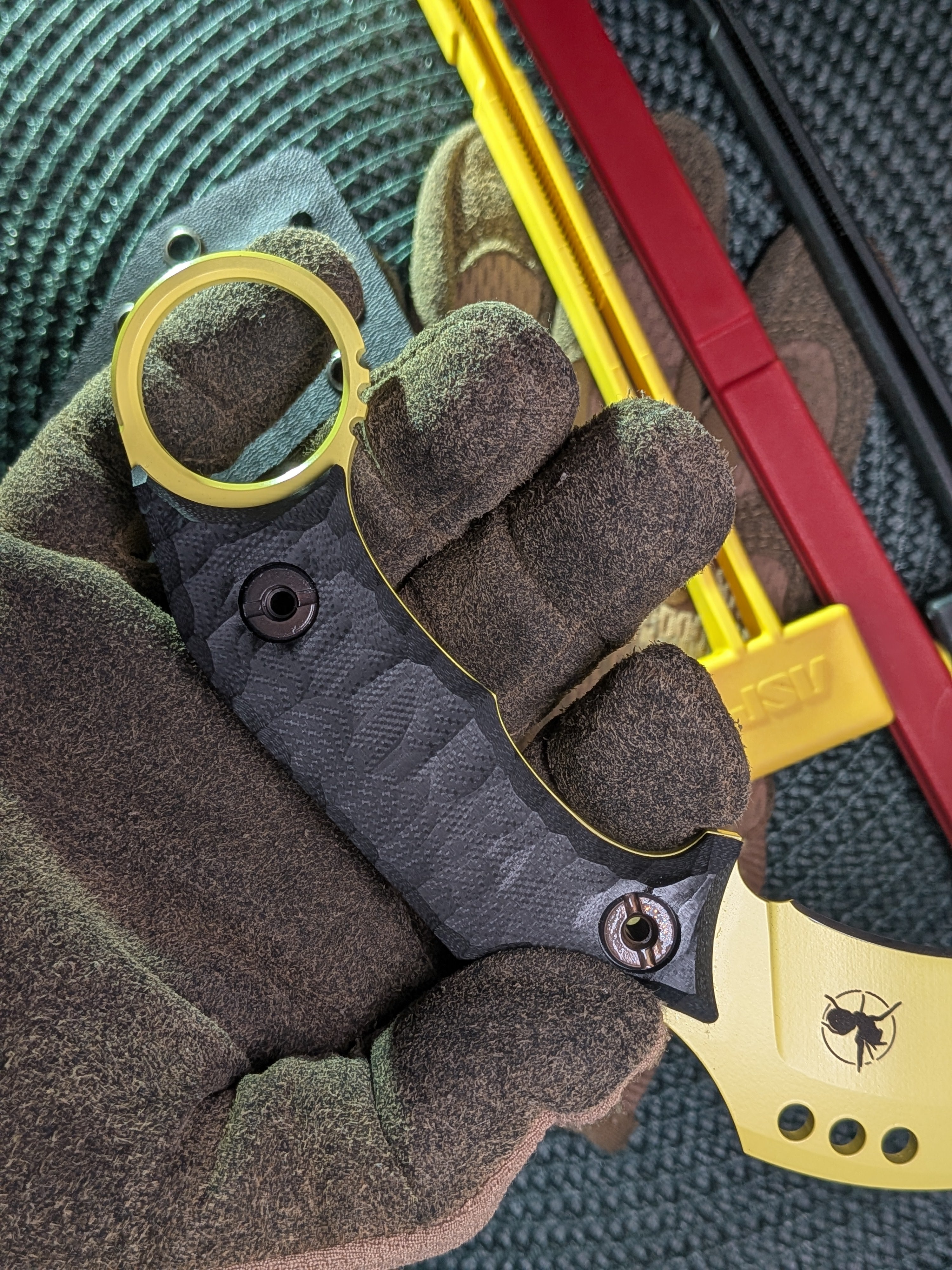 Atrax Cuss Karambit Knife with Black Handle & Lemon Zest Cerakote