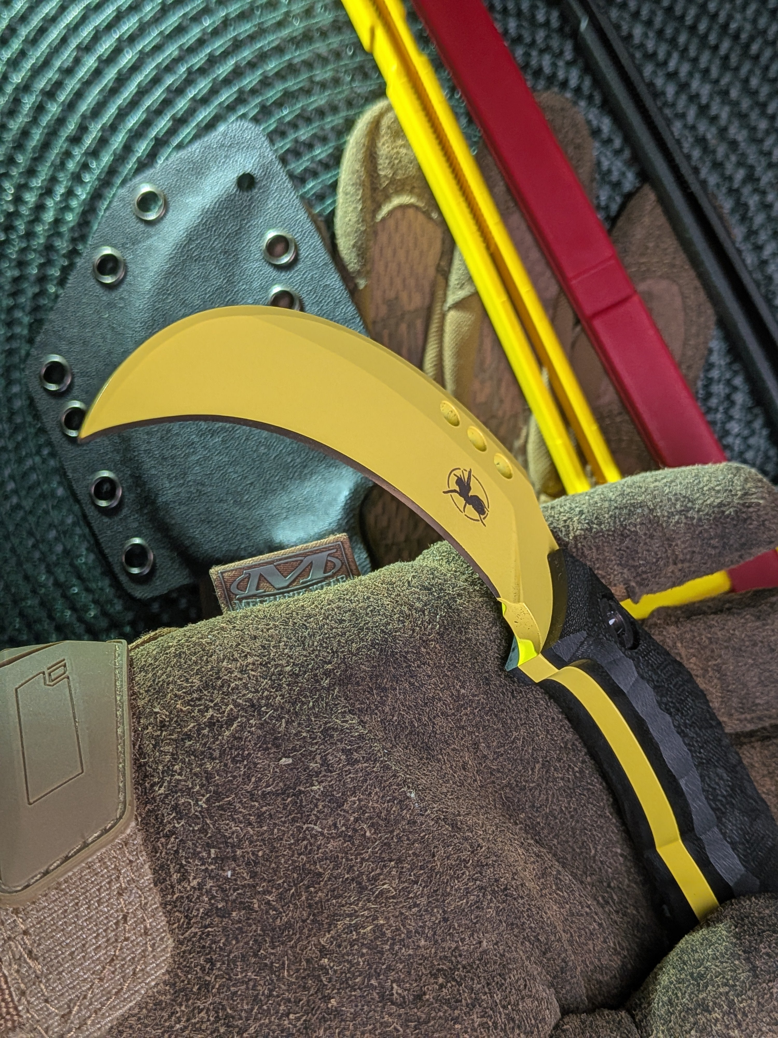 Atrax Cuss Karambit Knife with Black Handle & Lemon Zest Cerakote
