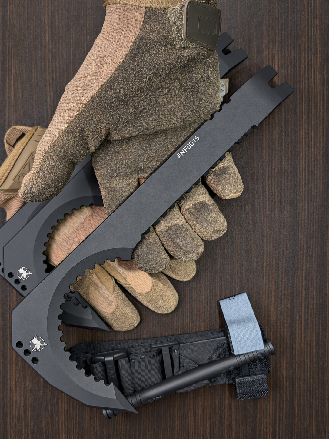 Atrax NFORCE in Armor Black Cerakote, original scene with tactical gloves, view 2