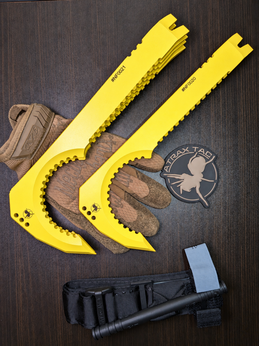Atrax NFORCE in Lemon Zest Cerakote, original scene with tactical gloves, view 7